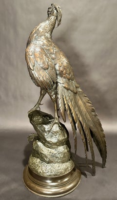 Figura in bronzo a grandezza naturale di un fagiano in piedi di Ferdinand Pautrot