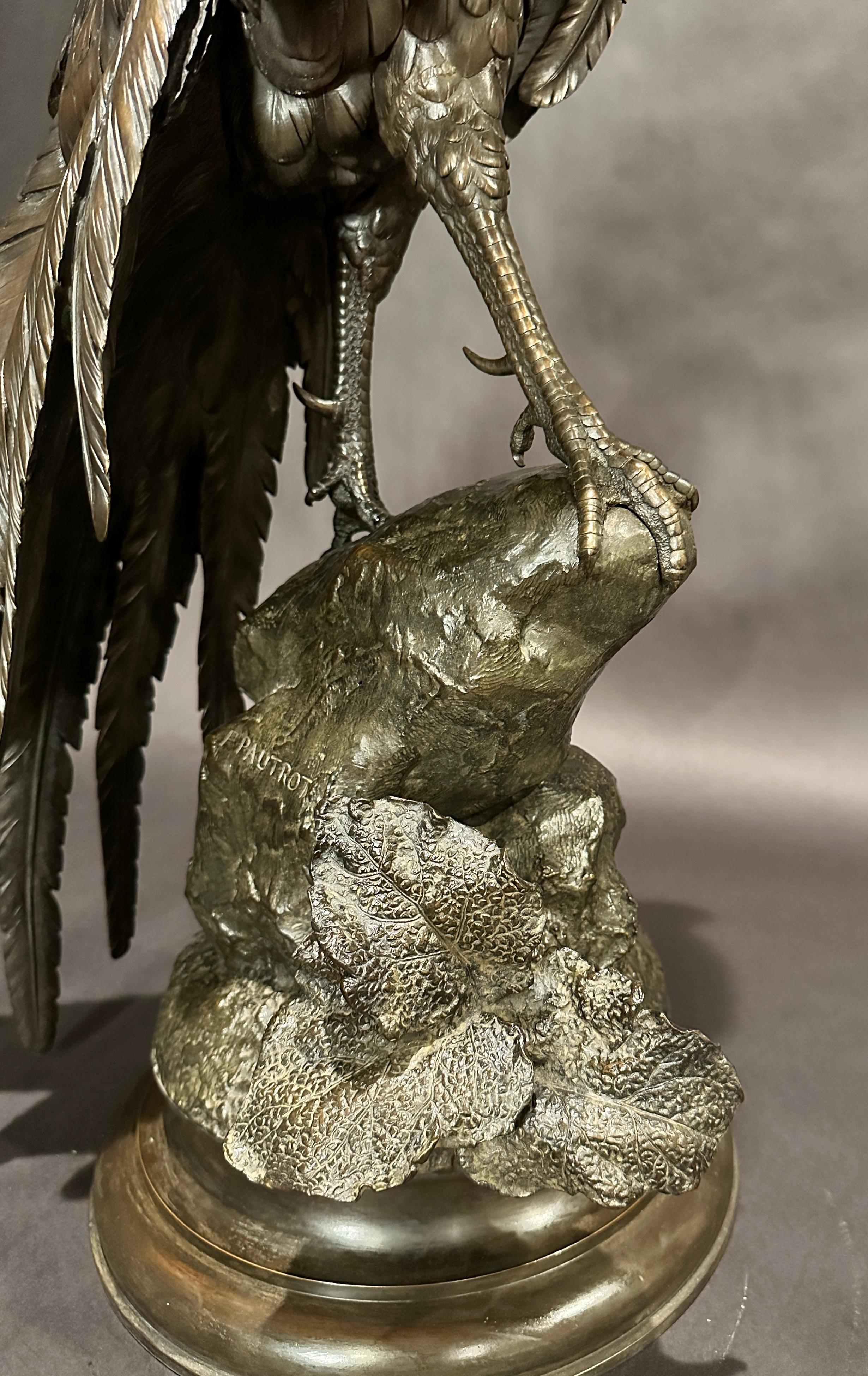 XIX secolo Figura in bronzo a grandezza naturale di un fagiano in piedi di Ferdinand Pautrot in vendita