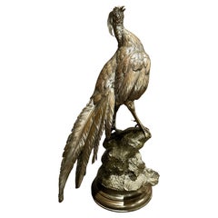Figure d'un faisan debout de grande taille en bronze par Ferdinand Pautrot