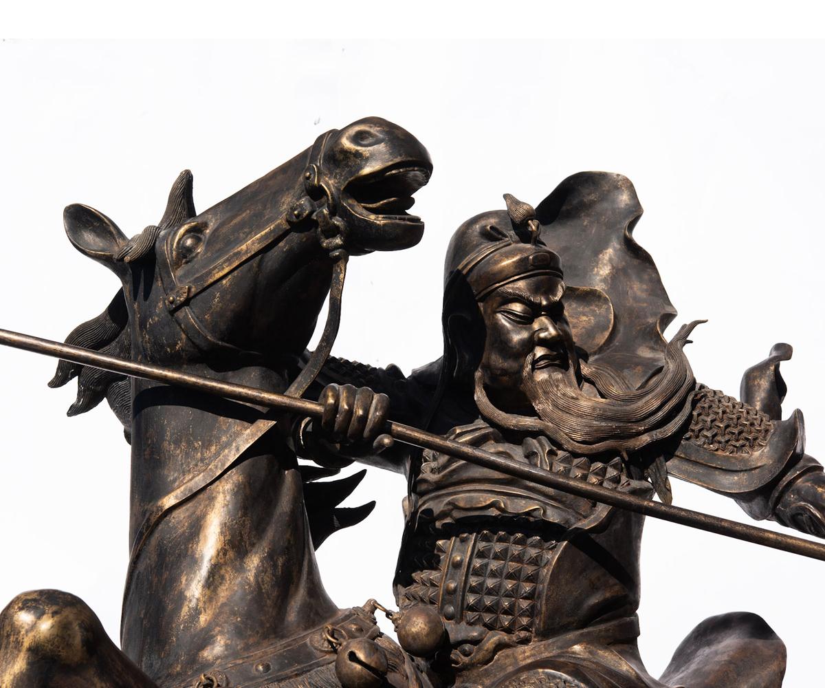 Life-Size Bronze of Chinese General Guandi on Horseback In Good Condition In Laguna Beach, CA
