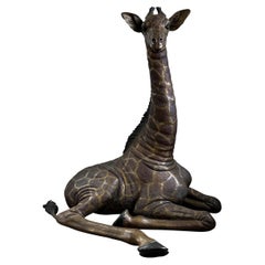 Used Life Size Bronze Sculpture By David H. Turner "Baby Giraffe"