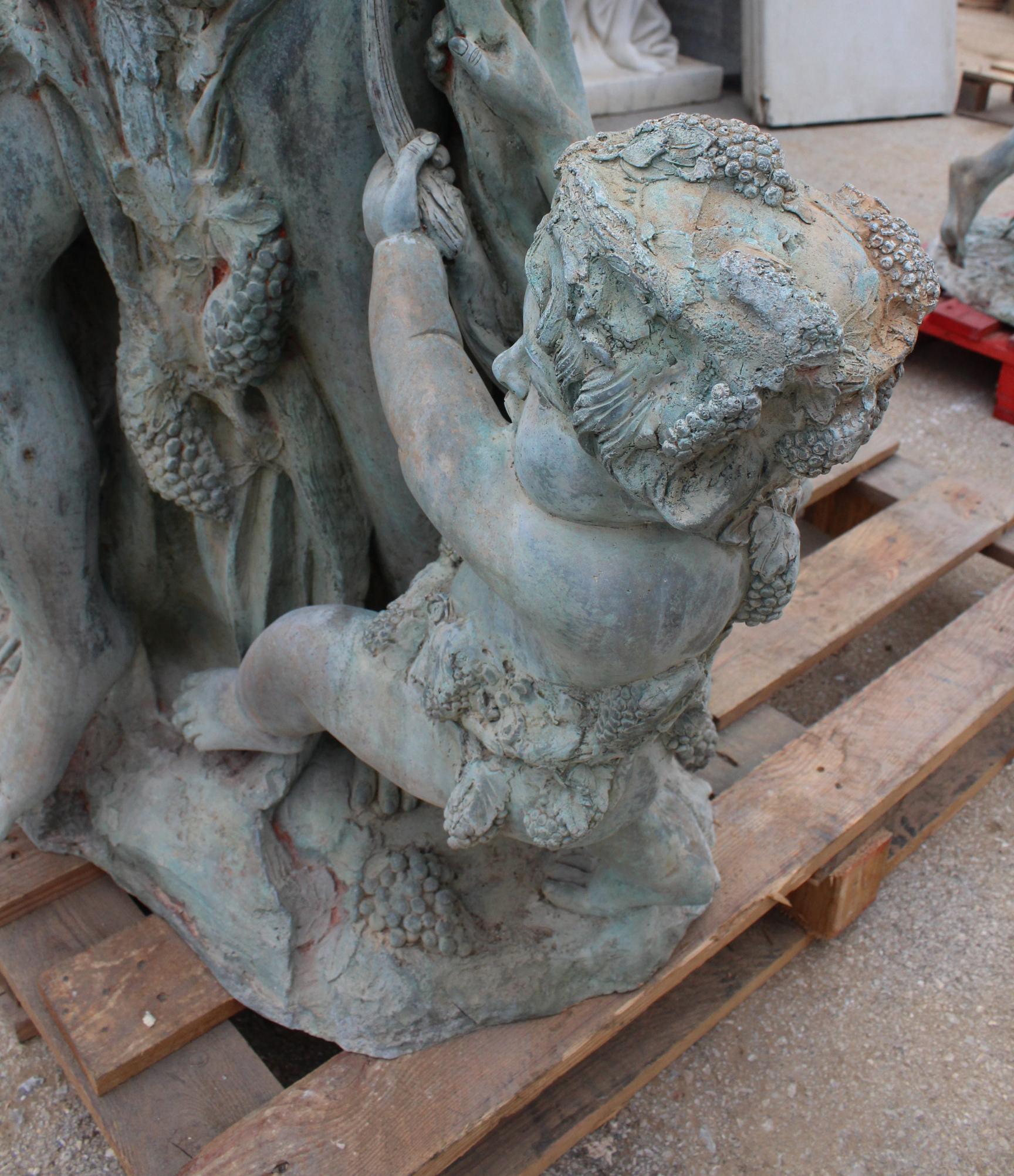 Bronzo Life-Size Bronze Sculptures of Two Ladies and a Cherub in vendita