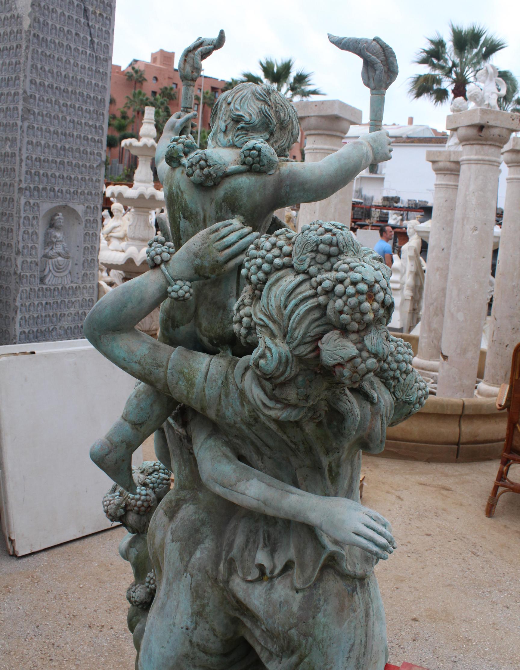 Bronzo Life-Size Bronze Sculptures of Two Ladies with Cherubs in vendita