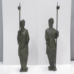 Life-Size Bronze Statue Sculpture Middle Ages Knight in Armor, a pair