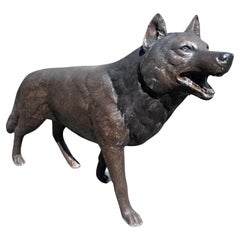Vintage Life-Size Bronze Wolf Statue
