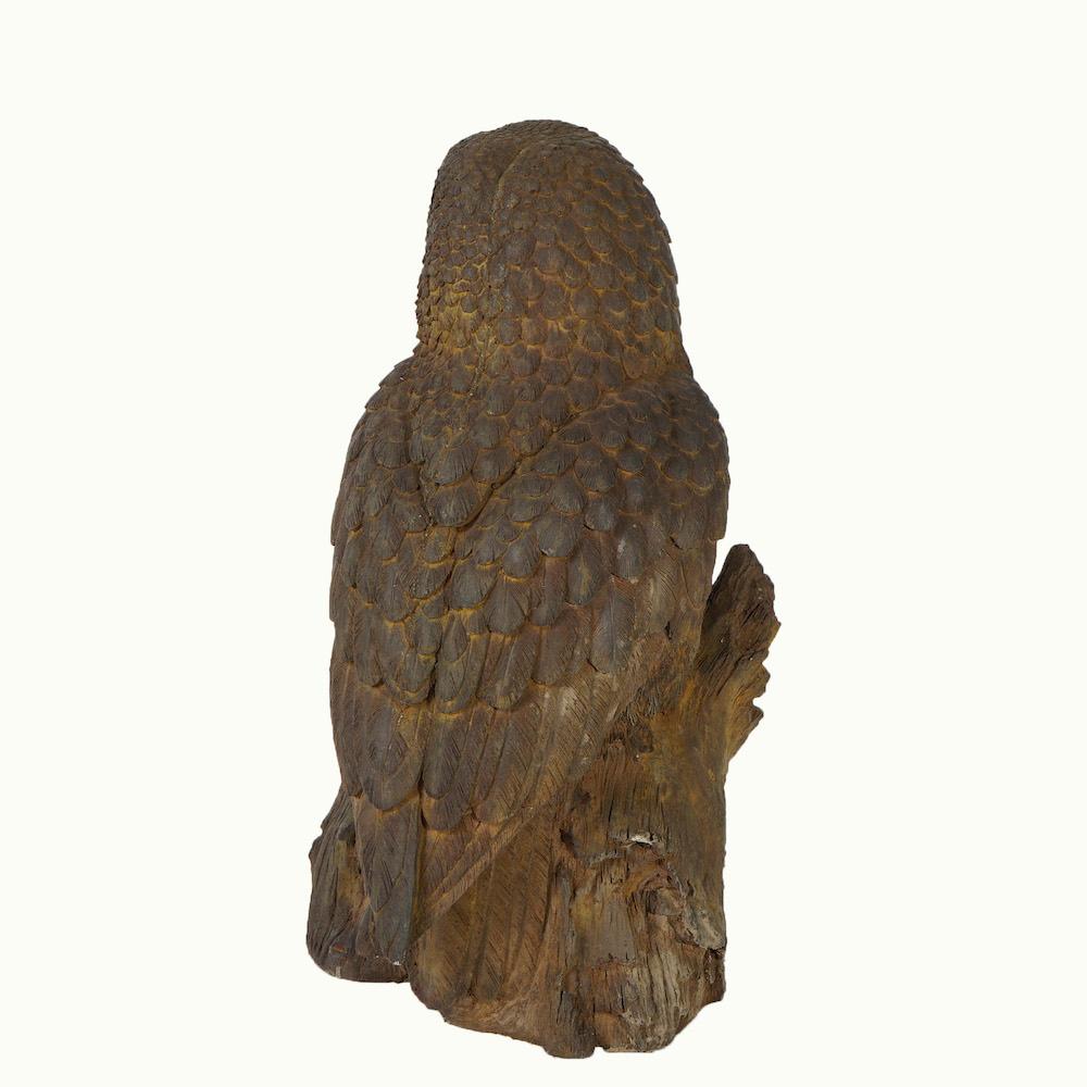 20th Century Life Size Bronzed Finish Cast Hard Stone Great Horned Owl Garden Statue, 20th C