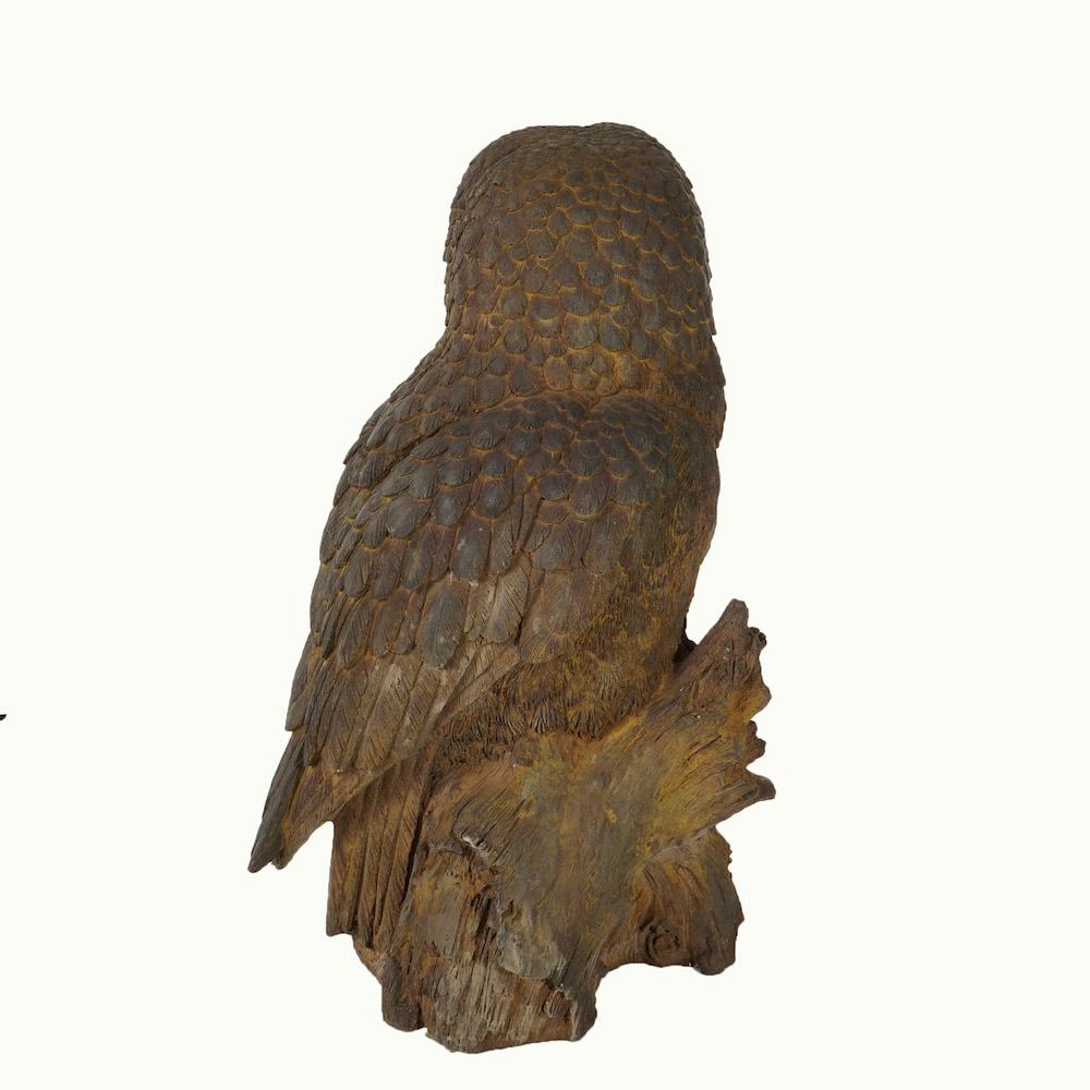 Concrete Life Size Bronzed Finish Cast Hard Stone Great Horned Owl Garden Statue, 20th C