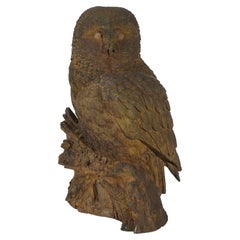 Vintage Life Size Bronzed Finish Cast Hard Stone Great Horned Owl Garden Statue, 20th C
