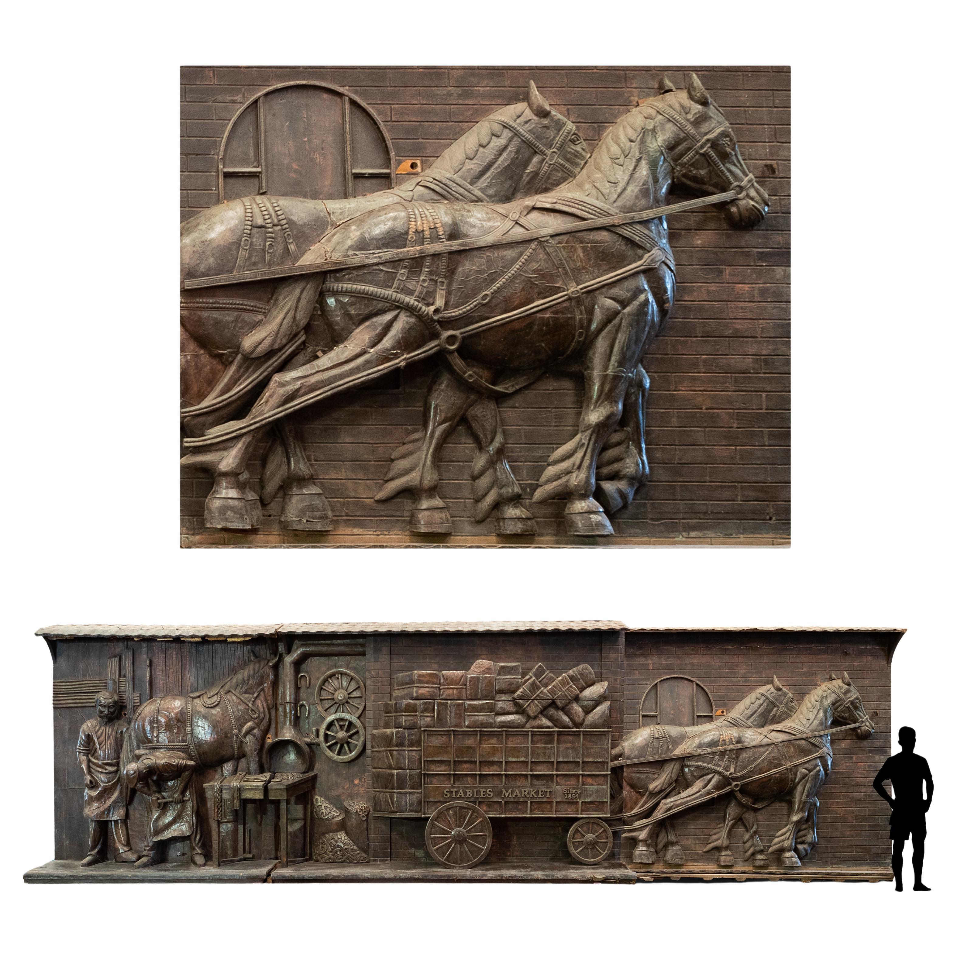 Life-Size Camden Market Bronze Horse Scene For Sale