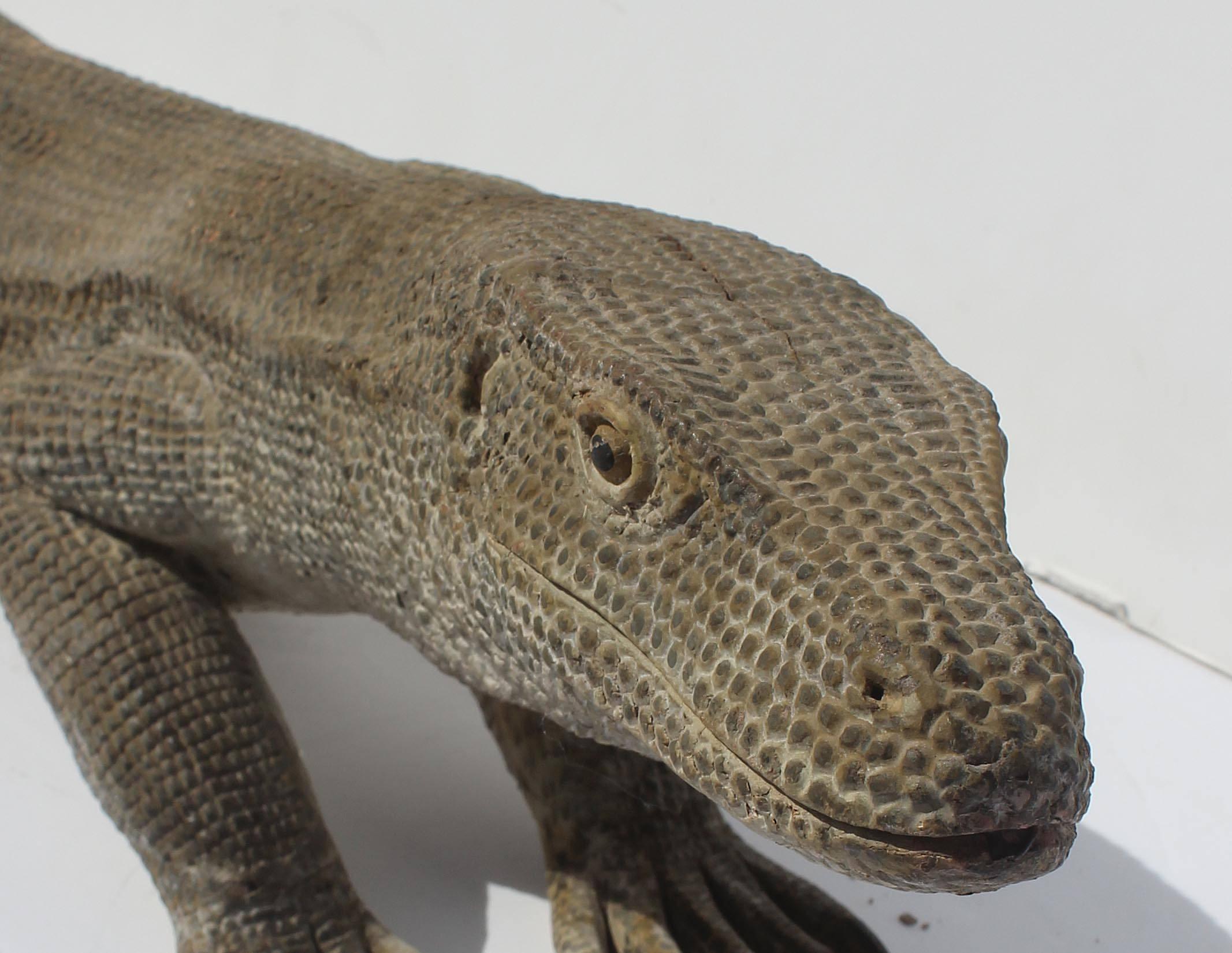 Polychromed Life-Size Carved Komodo Dragon Sculpture