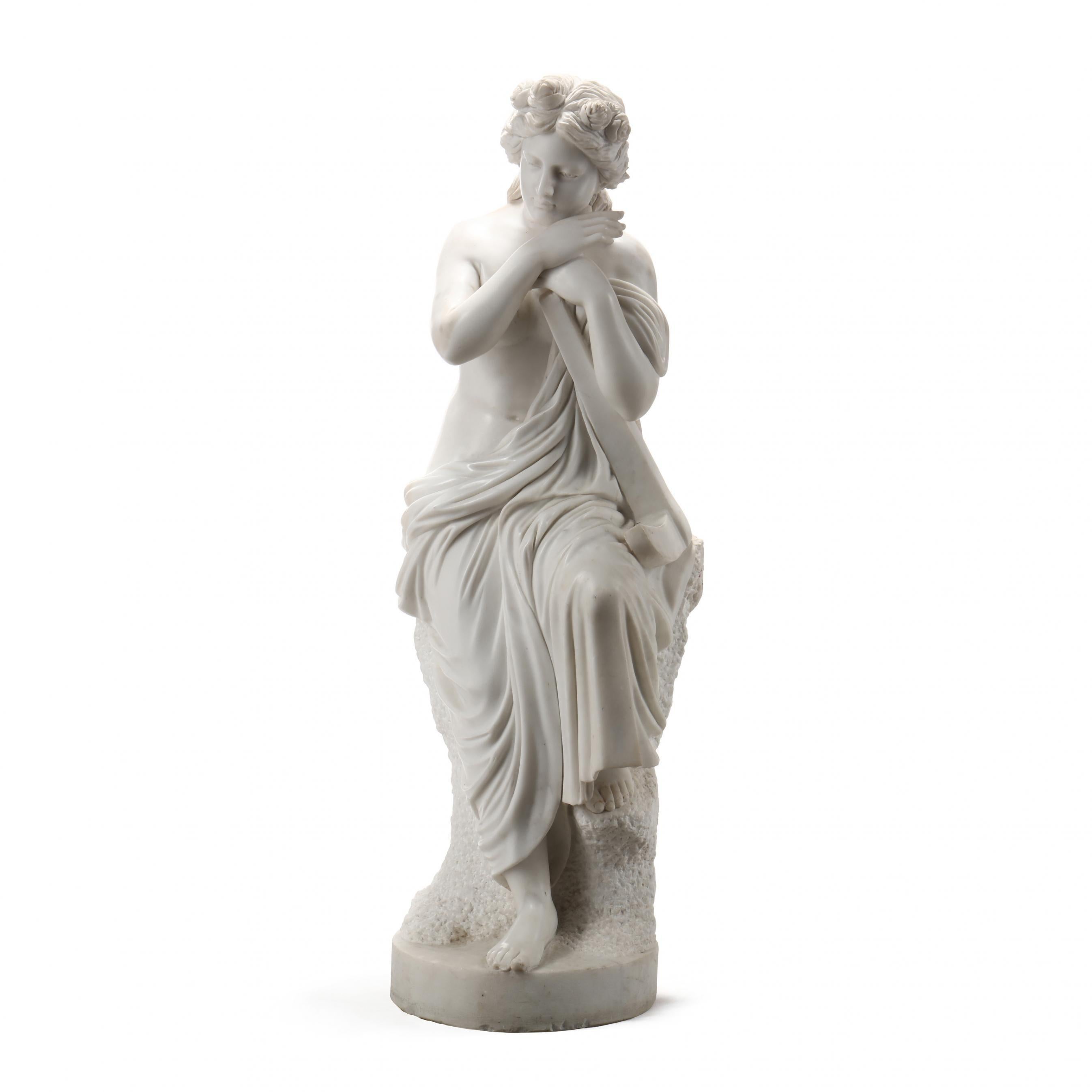 Italian Life-Size Carved Marble Allegorical sculpture of Hope For Sale