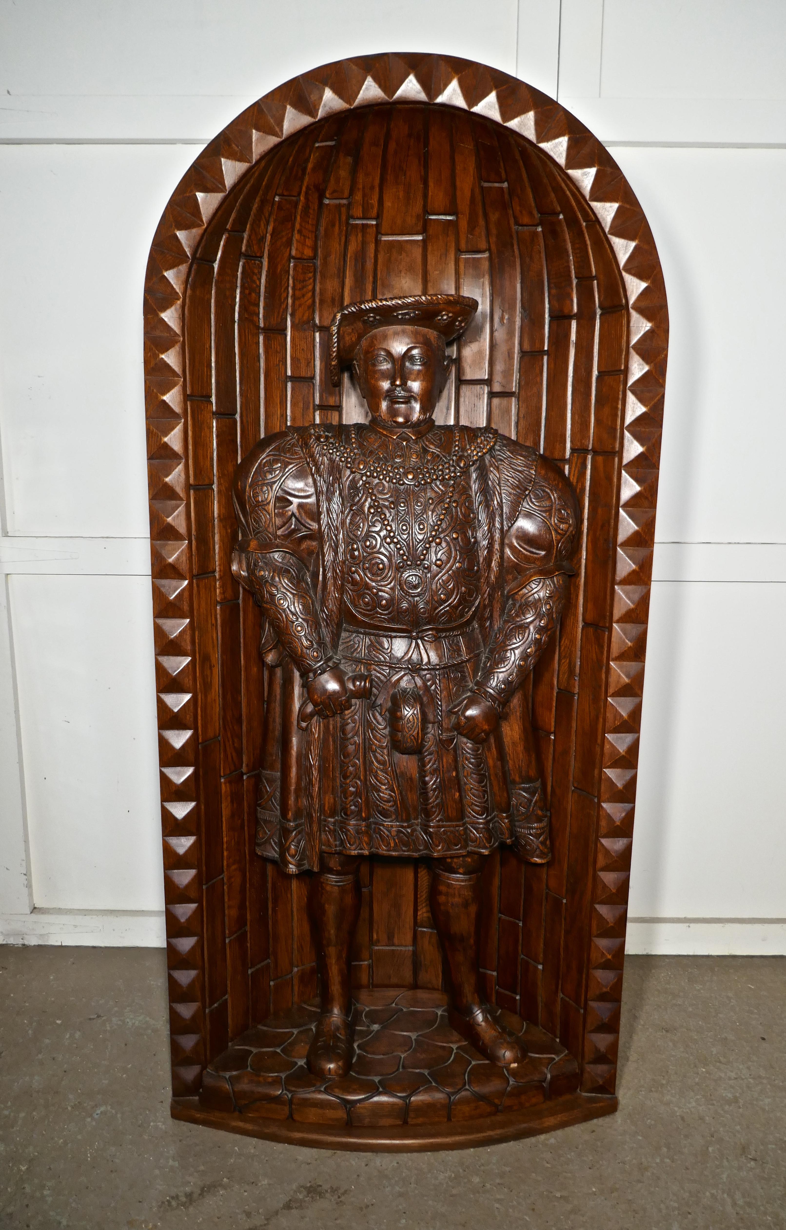 Life-Size Carved Oak Statue of Henry VIII Standing in an Alcove 3