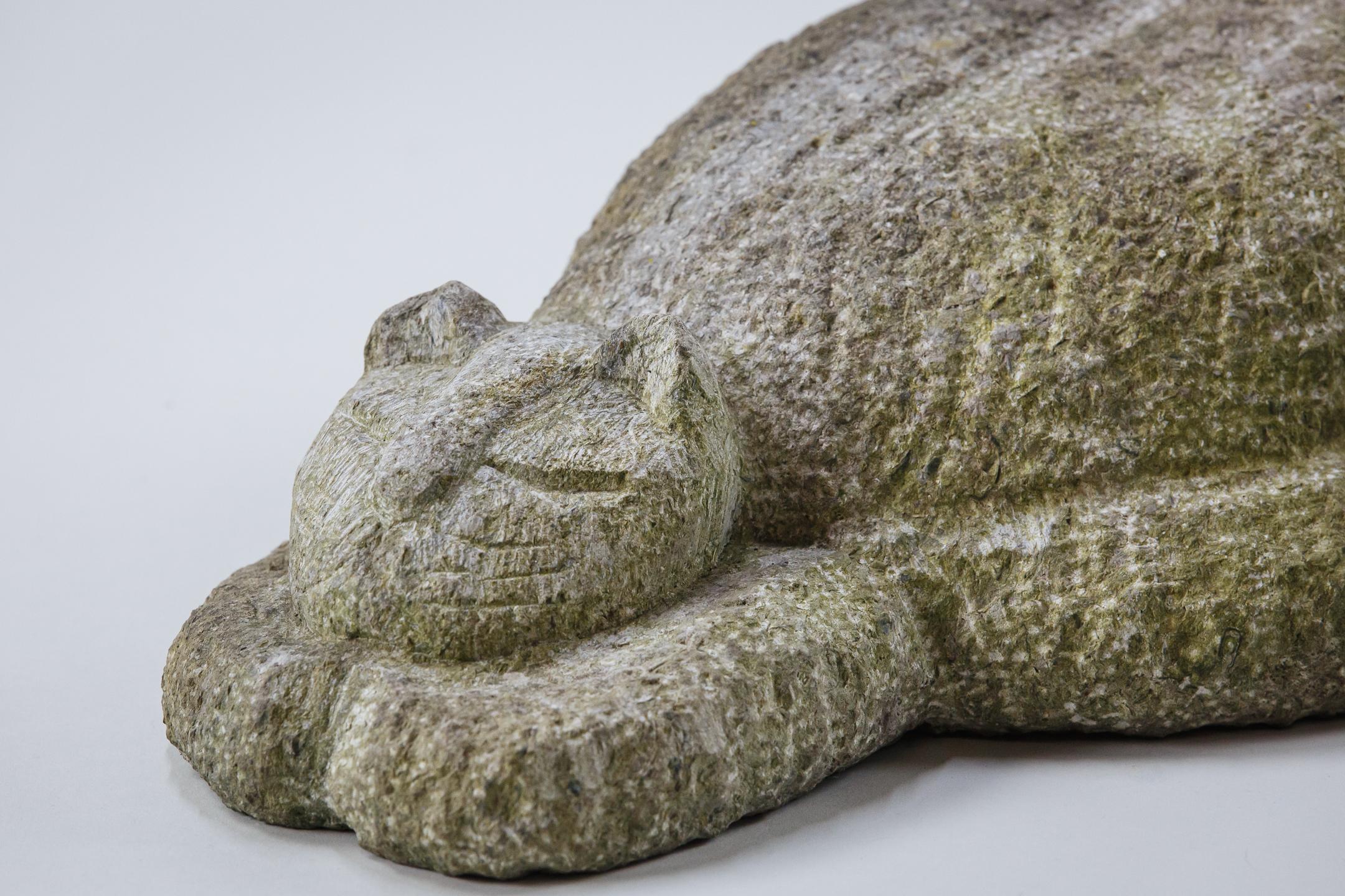English Life Size Carved Purbeck Stone Sleeping Cat