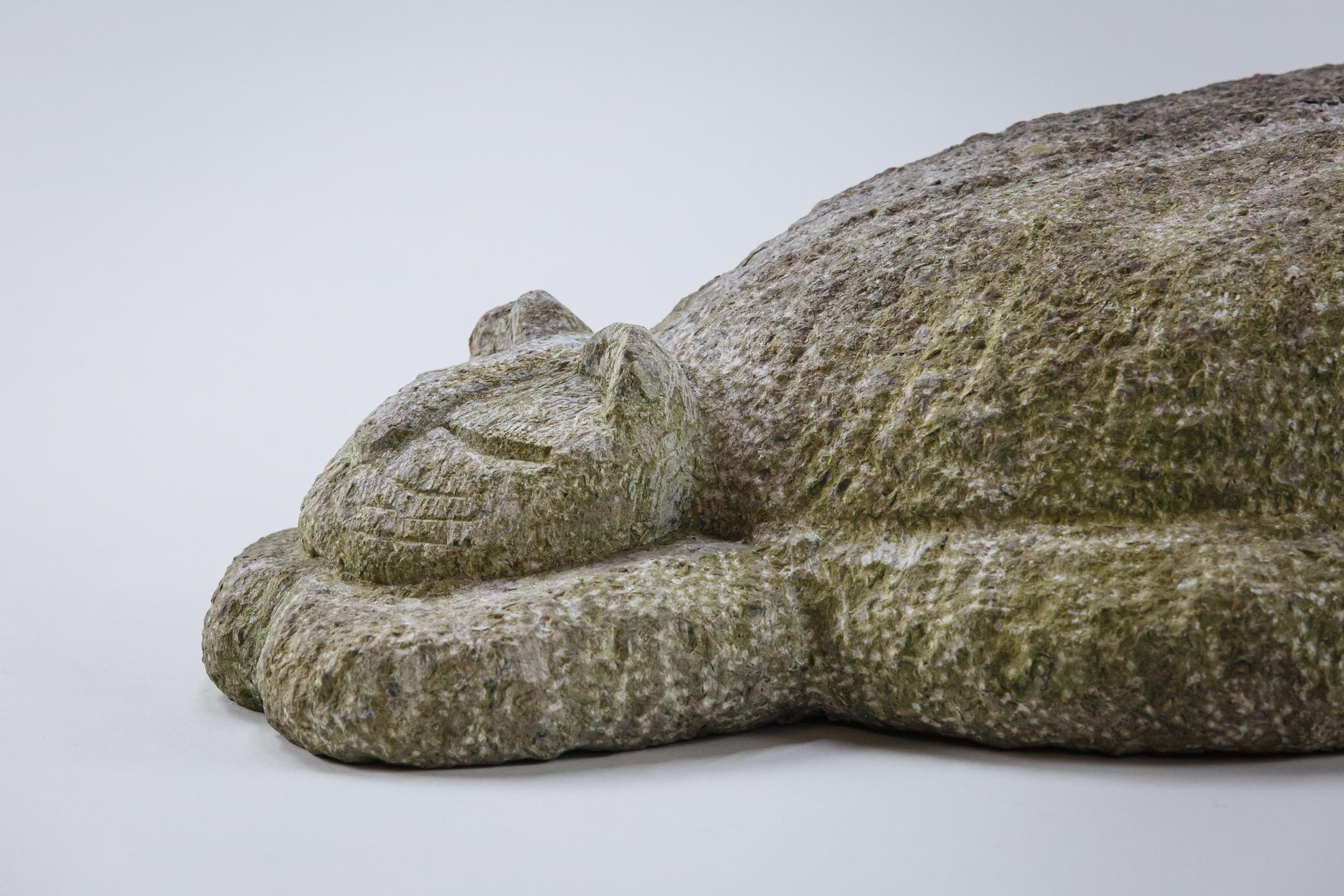 20th Century Life Size Carved Purbeck Stone Sleeping Cat