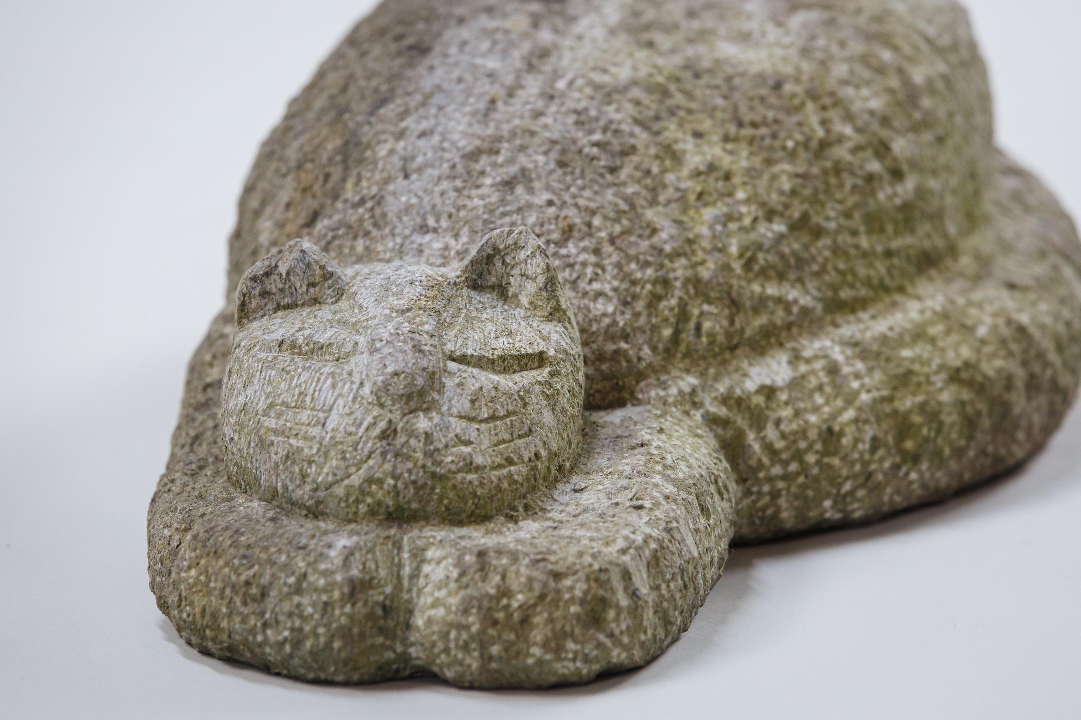 Life Size Carved Purbeck Stone Sleeping Cat 2