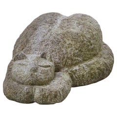 Vintage Life Size Carved Purbeck Stone Sleeping Cat