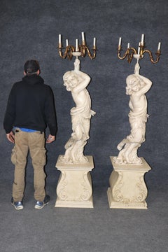 Life Size Carved Wood Neoclassical Cherub or Putti Torcheres Floor Lamps
