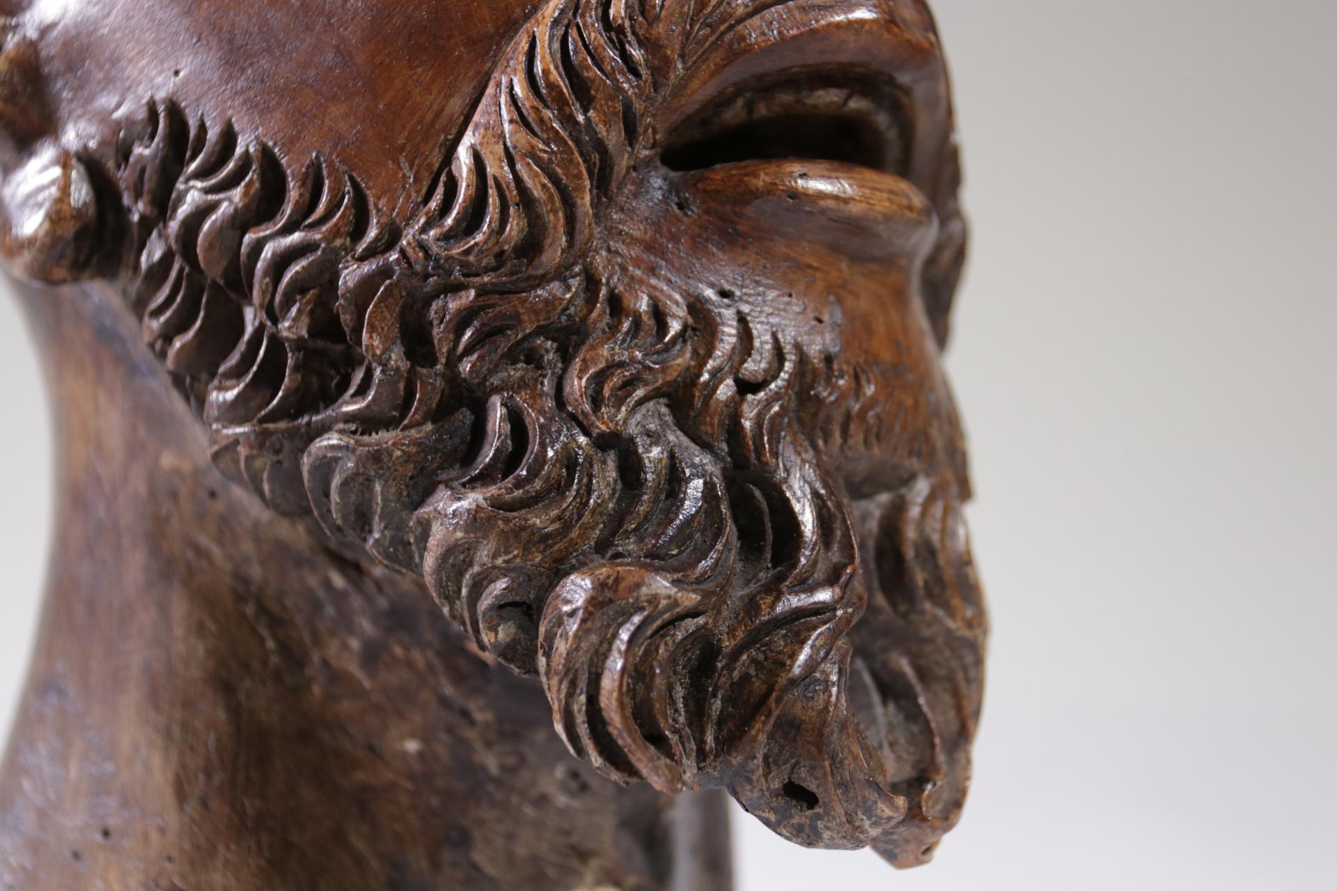 Renaissance Life-Size Carved Wood Sculpture of a Man's Head circa 1700 South European For Sale