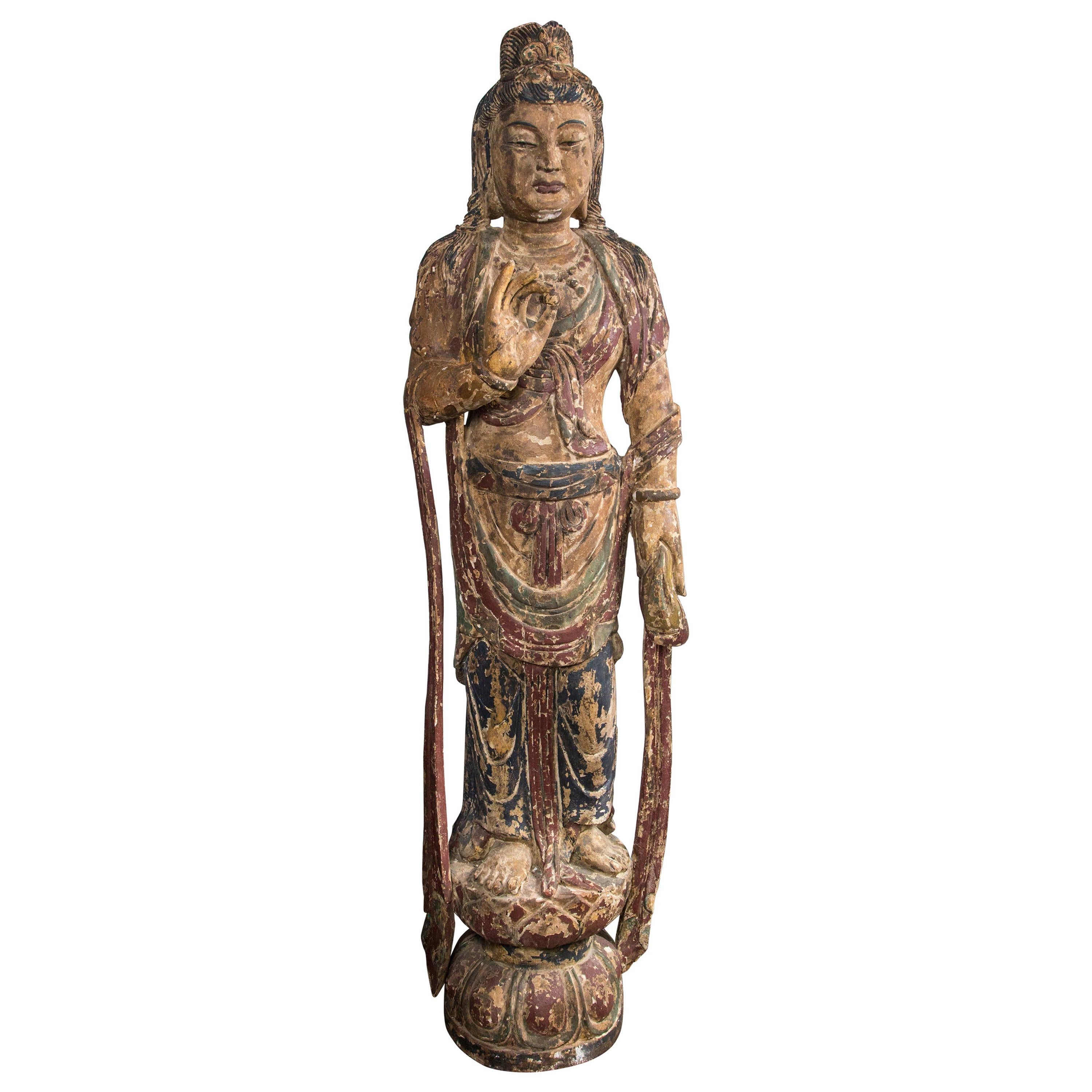 Life Size Carved Wood Statue of K'wan Yin