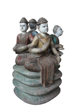 Life-Size Carved Wooden Musicians Statue Sculpture Bali Indonesia Art