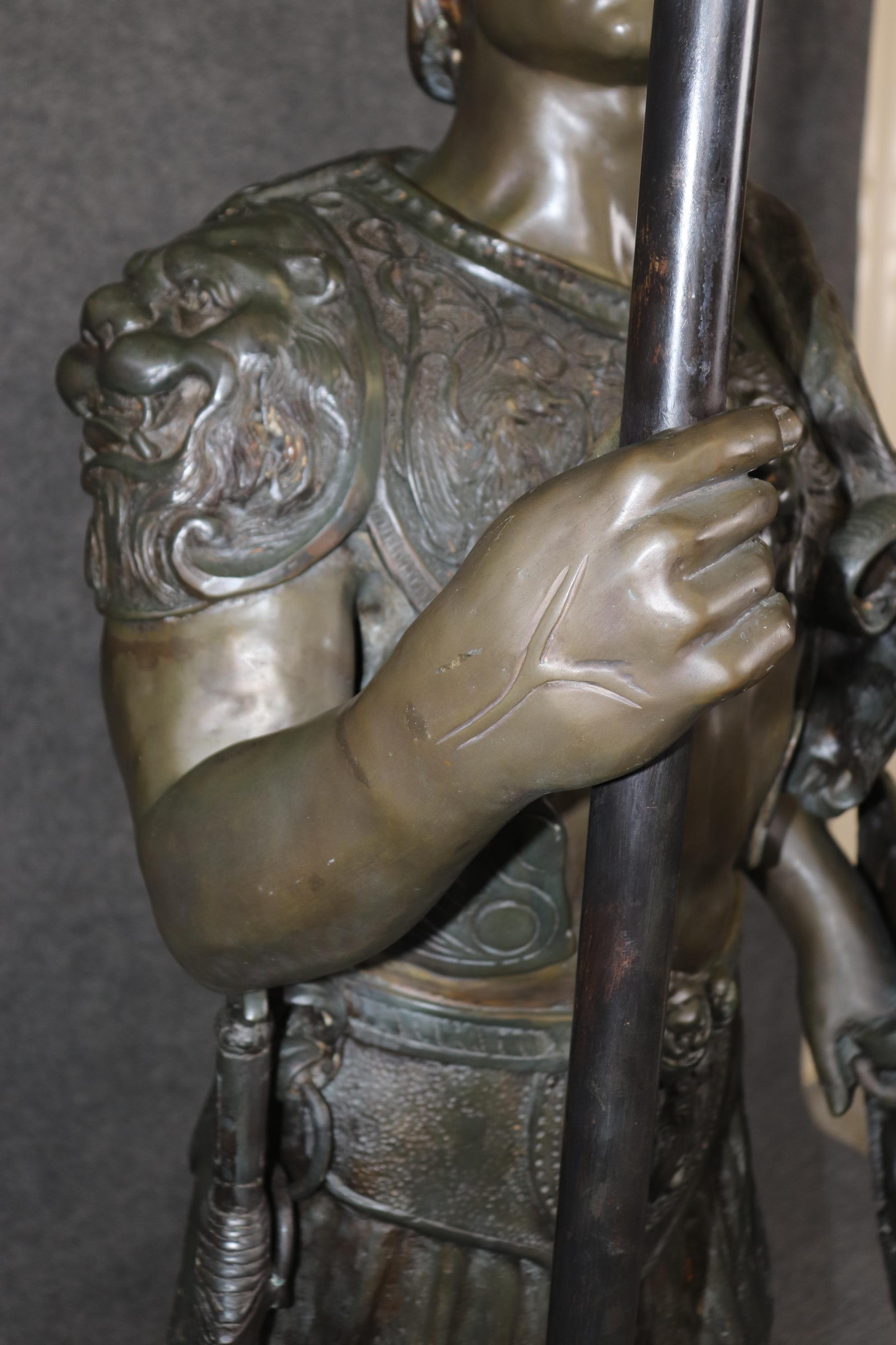 Life Size Cast Bronze Roman Centurion Soldier Torchiere Floor Lamp Circa 1920 For Sale 6
