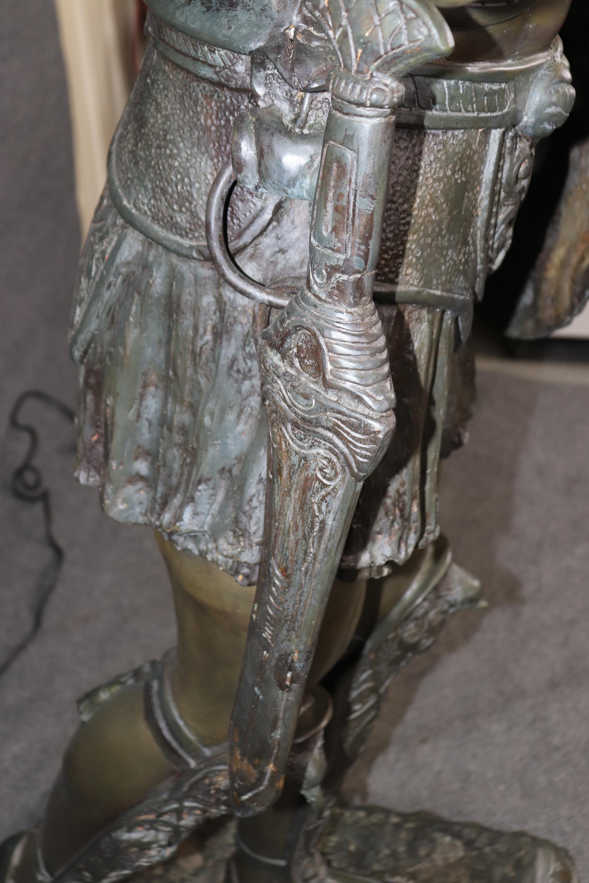 Life Size Cast Bronze Roman Centurion Soldier Torchiere Floor Lamp Circa 1920 For Sale 9