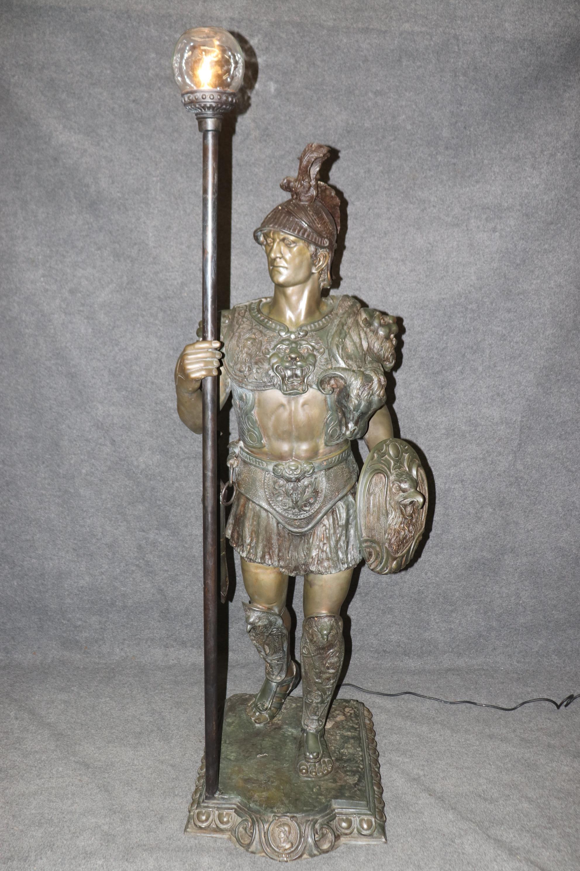Life Size Cast Bronze Roman Centurion Soldier Torchiere Floor Lamp Circa 1920 For Sale 10