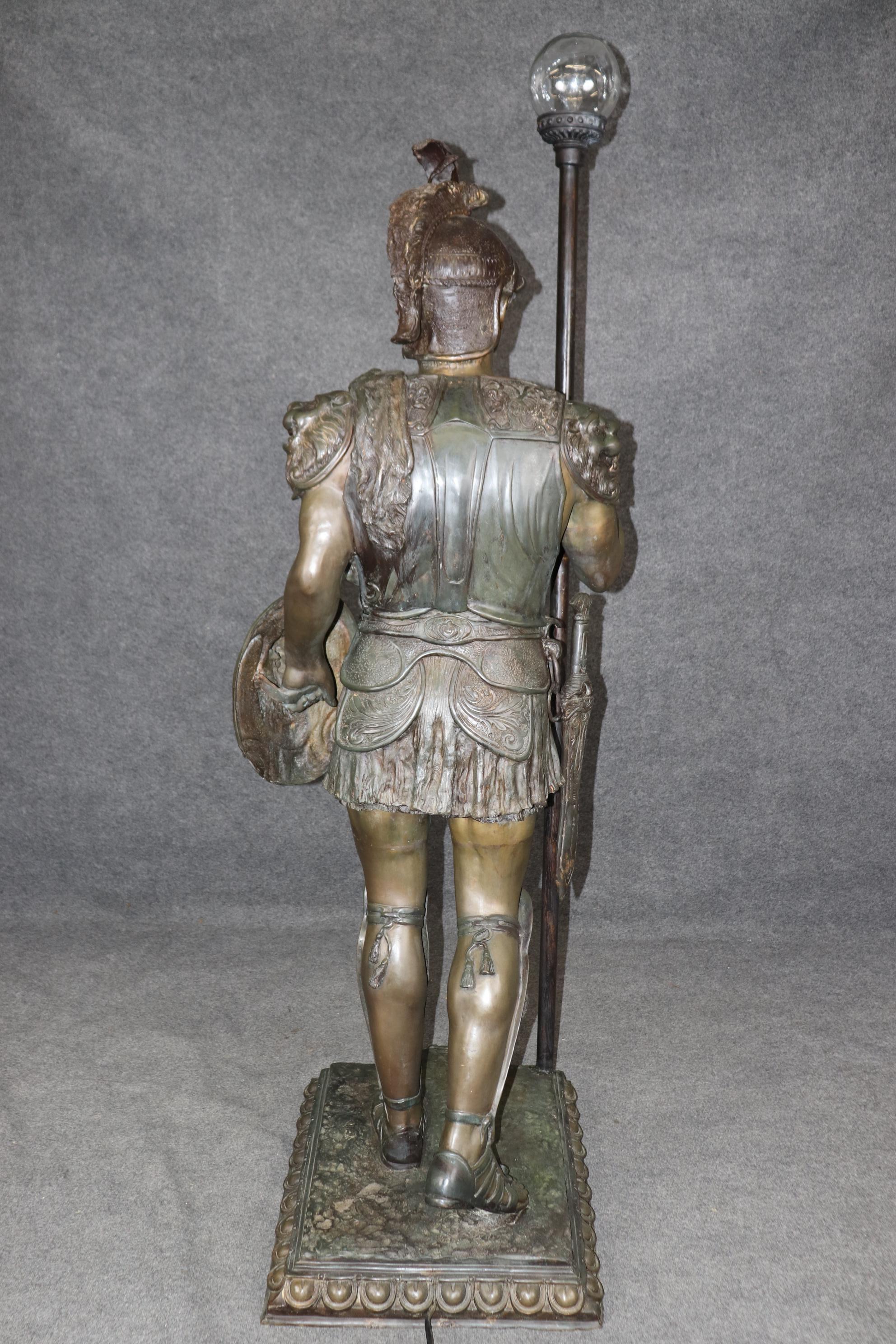Early 20th Century Life Size Cast Bronze Roman Centurion Soldier Torchiere Floor Lamp Circa 1920 For Sale