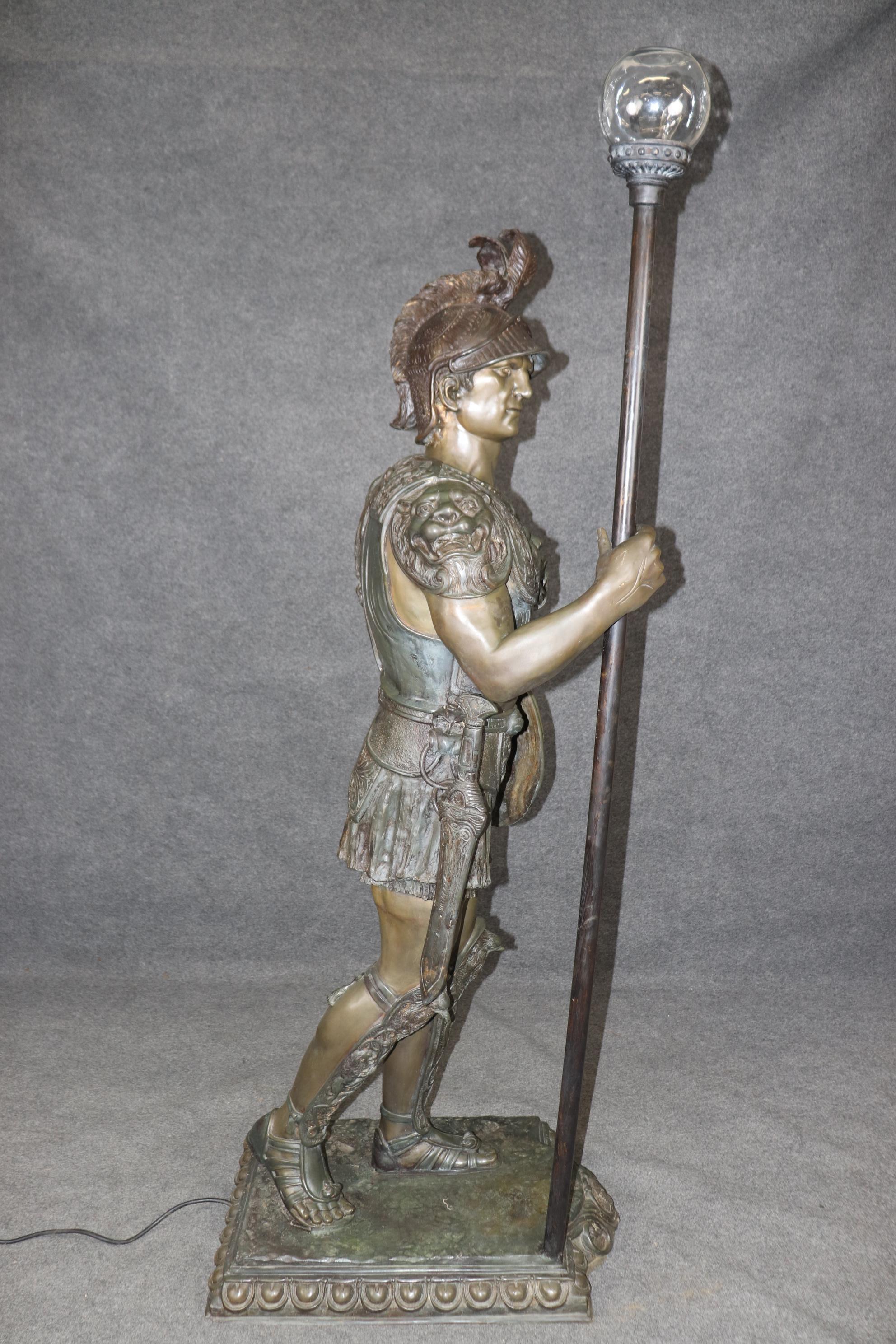 Life Size Cast Bronze Roman Centurion Soldier Torchiere Floor Lamp Circa 1920 For Sale 1