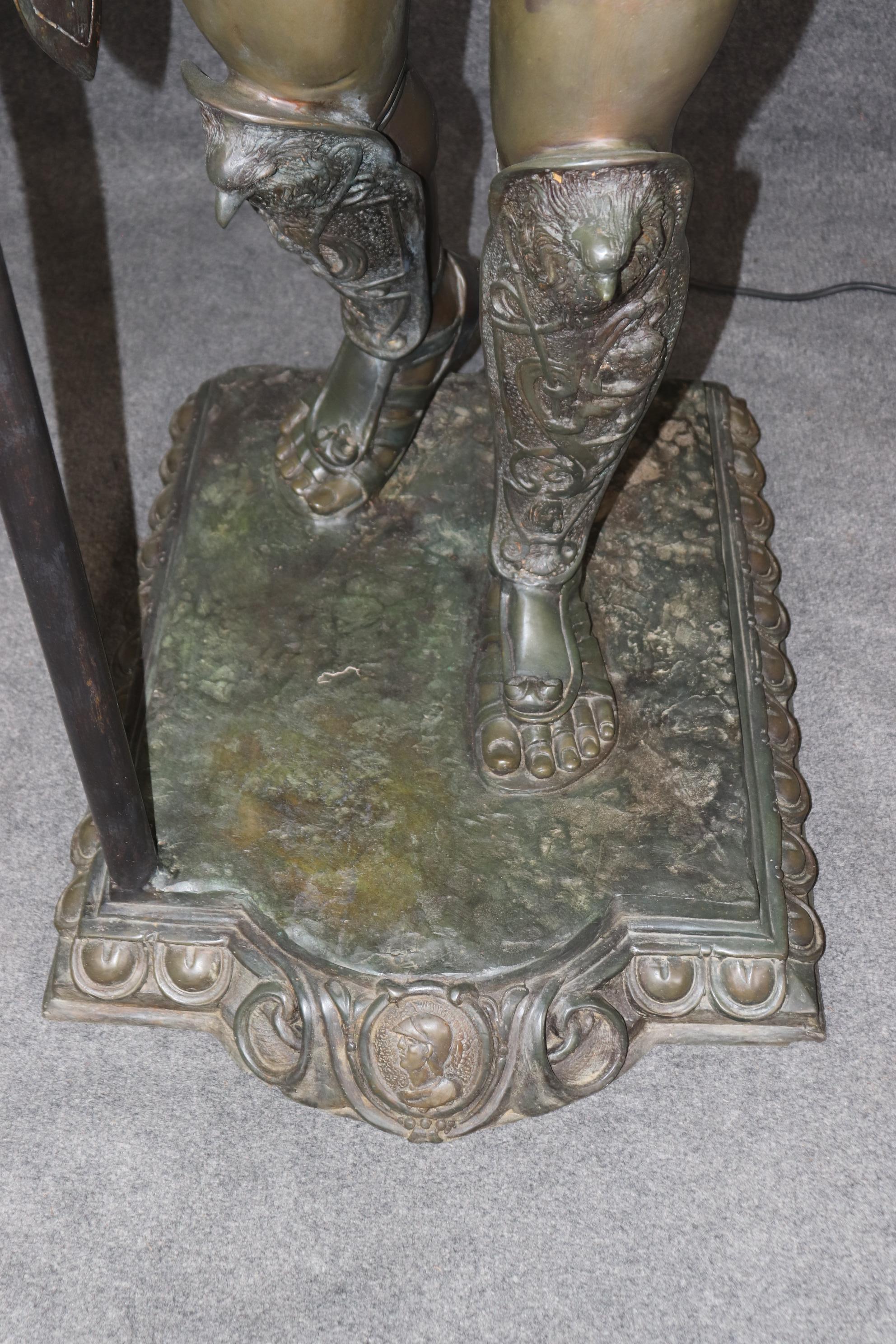 Life Size Cast Bronze Roman Centurion Soldier Torchiere Floor Lamp Circa 1920 For Sale 3