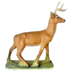 Life-Size Cast Concrete Deer Sculpture, Rustic Garden Accent