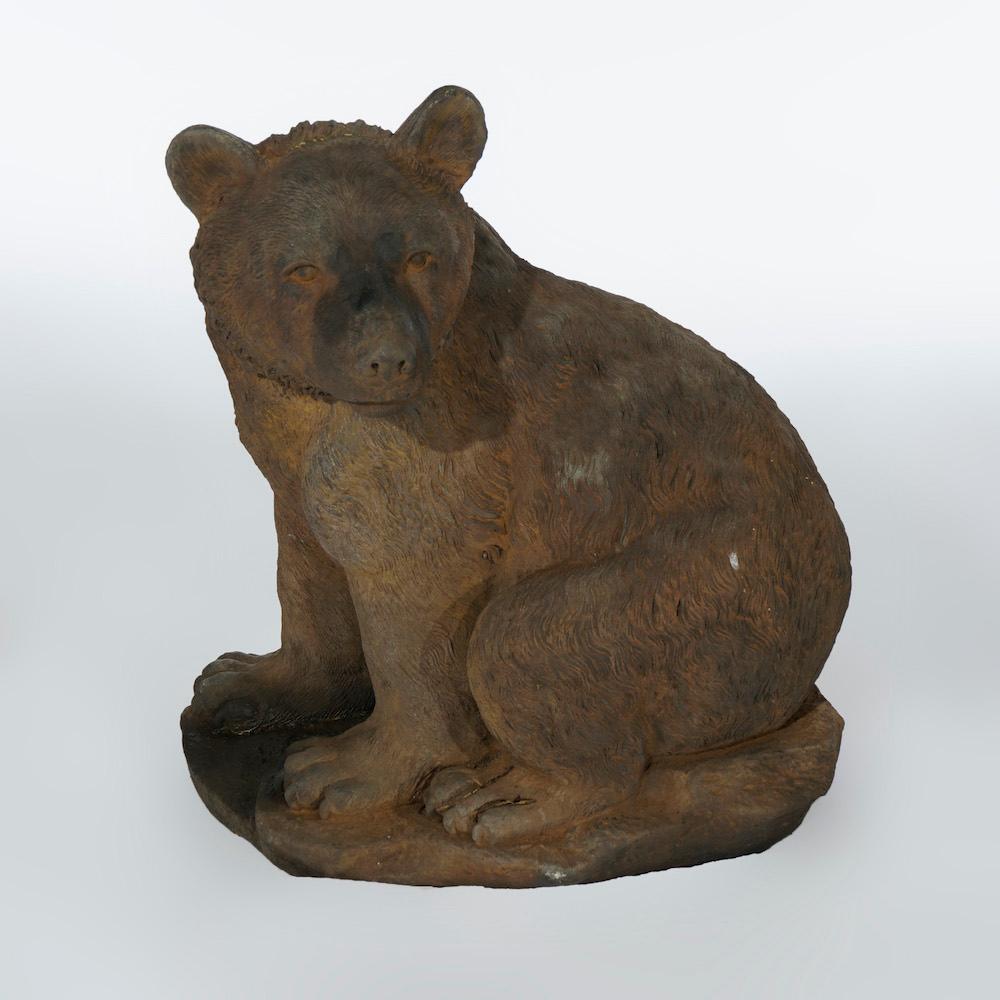A figural garden sculpture offer bronzed cast hard stone life bear cub 20th century.

Measures- 22''H x 15''W x 19.5''D.