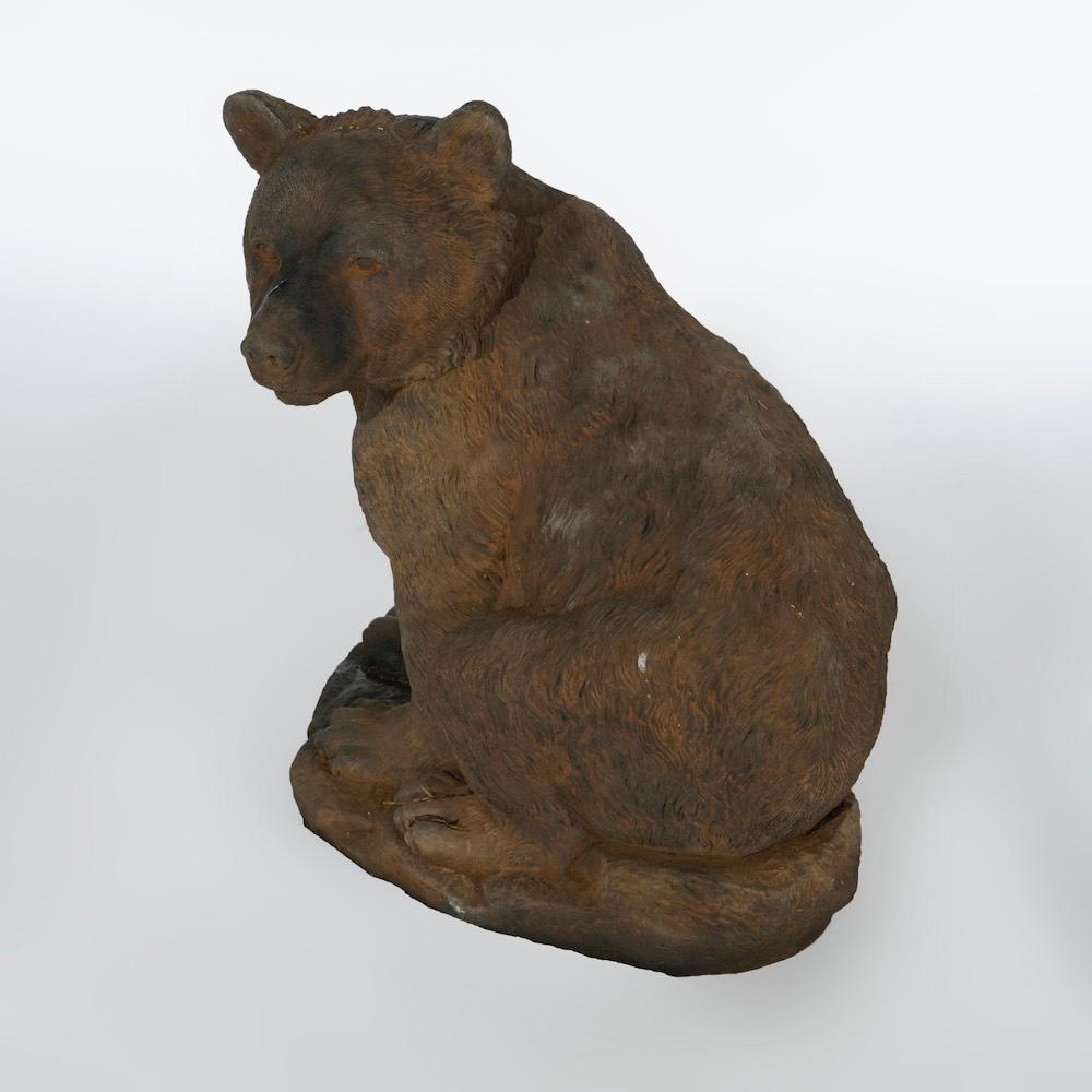 American Life Size Cast Hard Stone Bear Cub Garden Statues in Bronzed Finish, 20th C