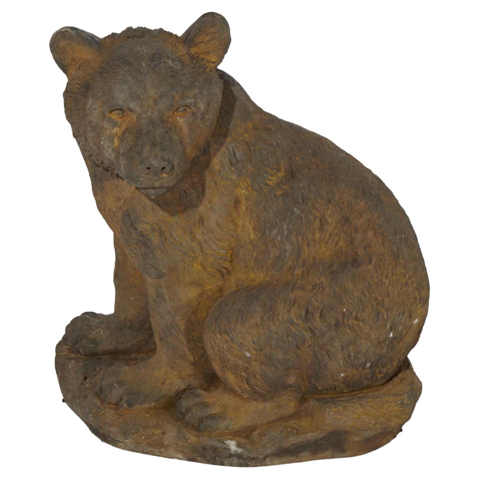 Life Size Cast Hard Stone Bear Cub Garden Statues in Bronzed Finish, 20th C