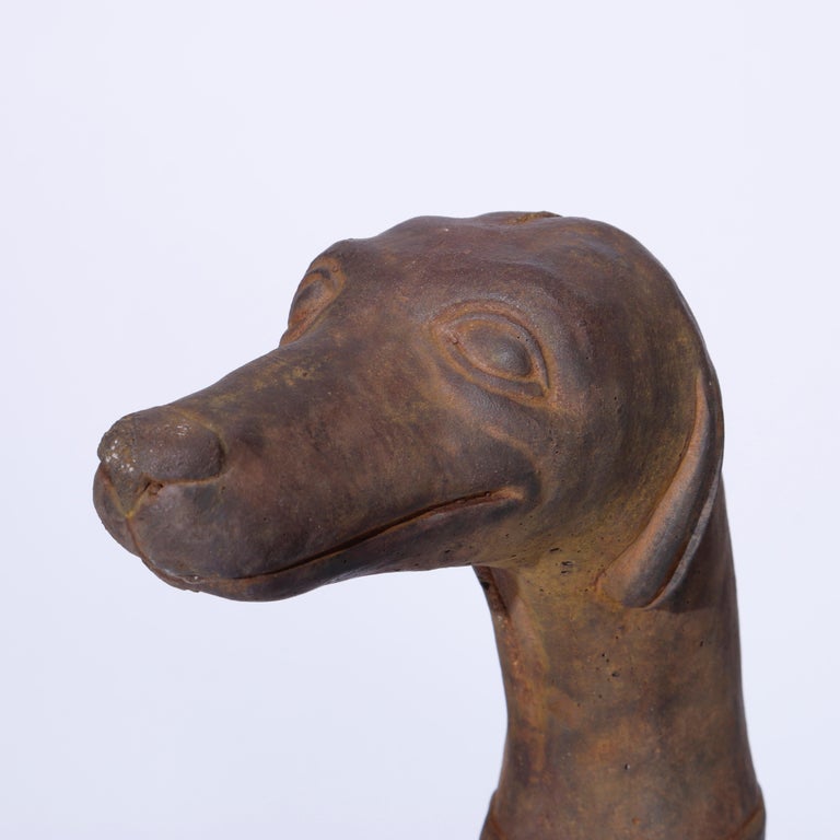 Life Size Cast Hard Stone Whippet Garden Statues in Bronzed Finish
