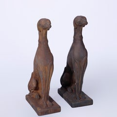 Life Size Cast Hard Stone Whippet Garden Statues in Bronzed Finish, 21st C