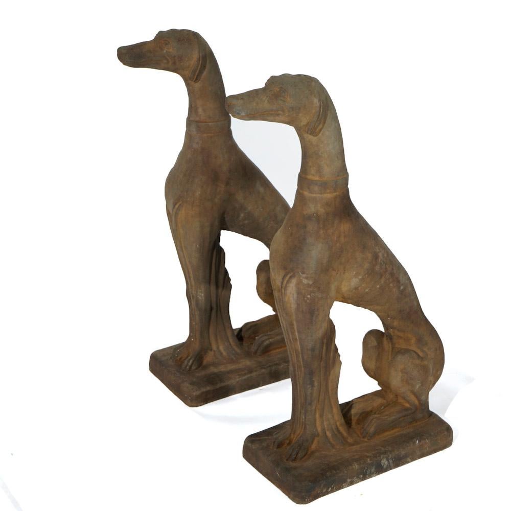 American Life Size Cast Hard Stone Whippet Garden Statues in Bronzed Finish, 21st C