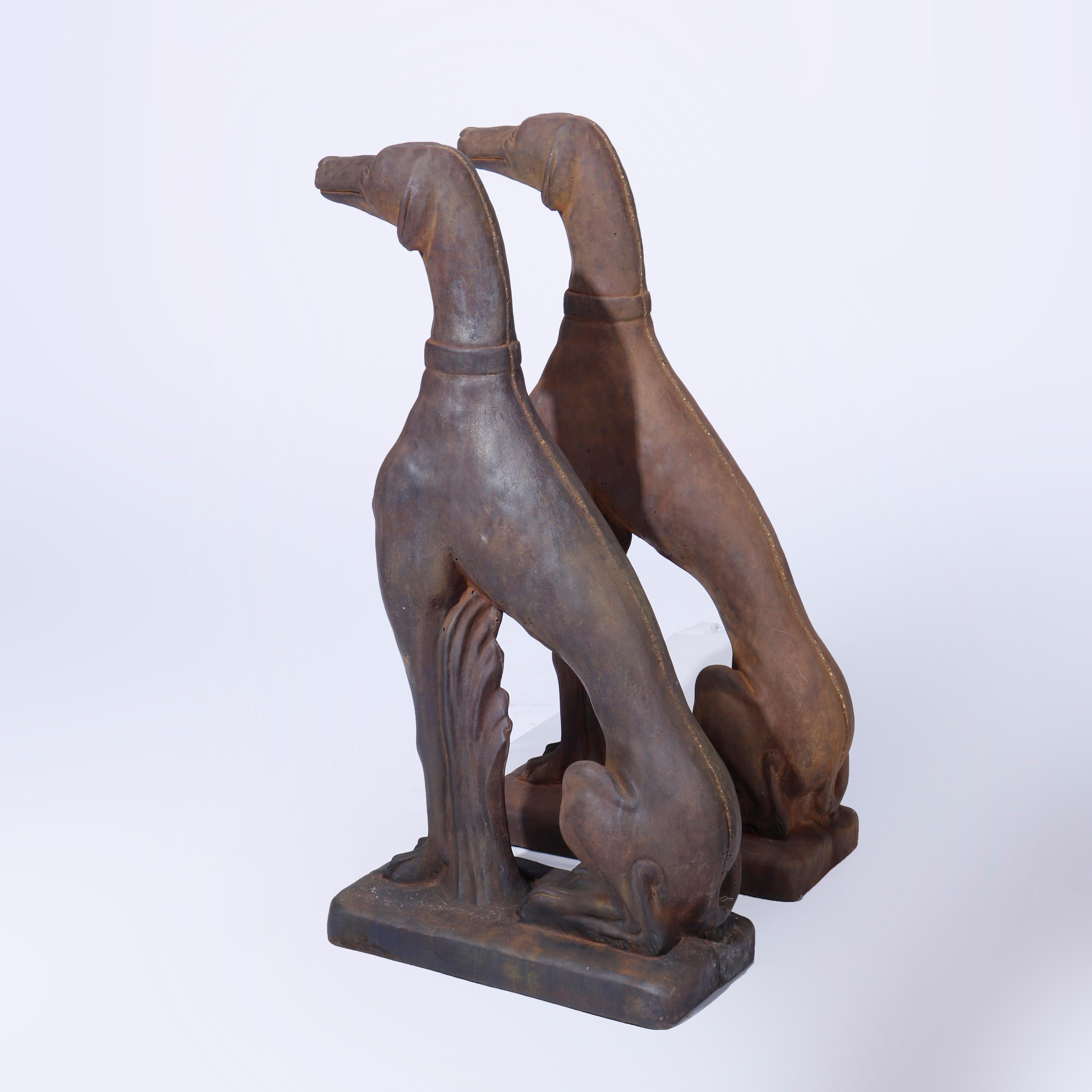 Life Size Cast Hard Stone Whippet Garden Statues in Bronzed Finish, 21st C In Good Condition In Big Flats, NY