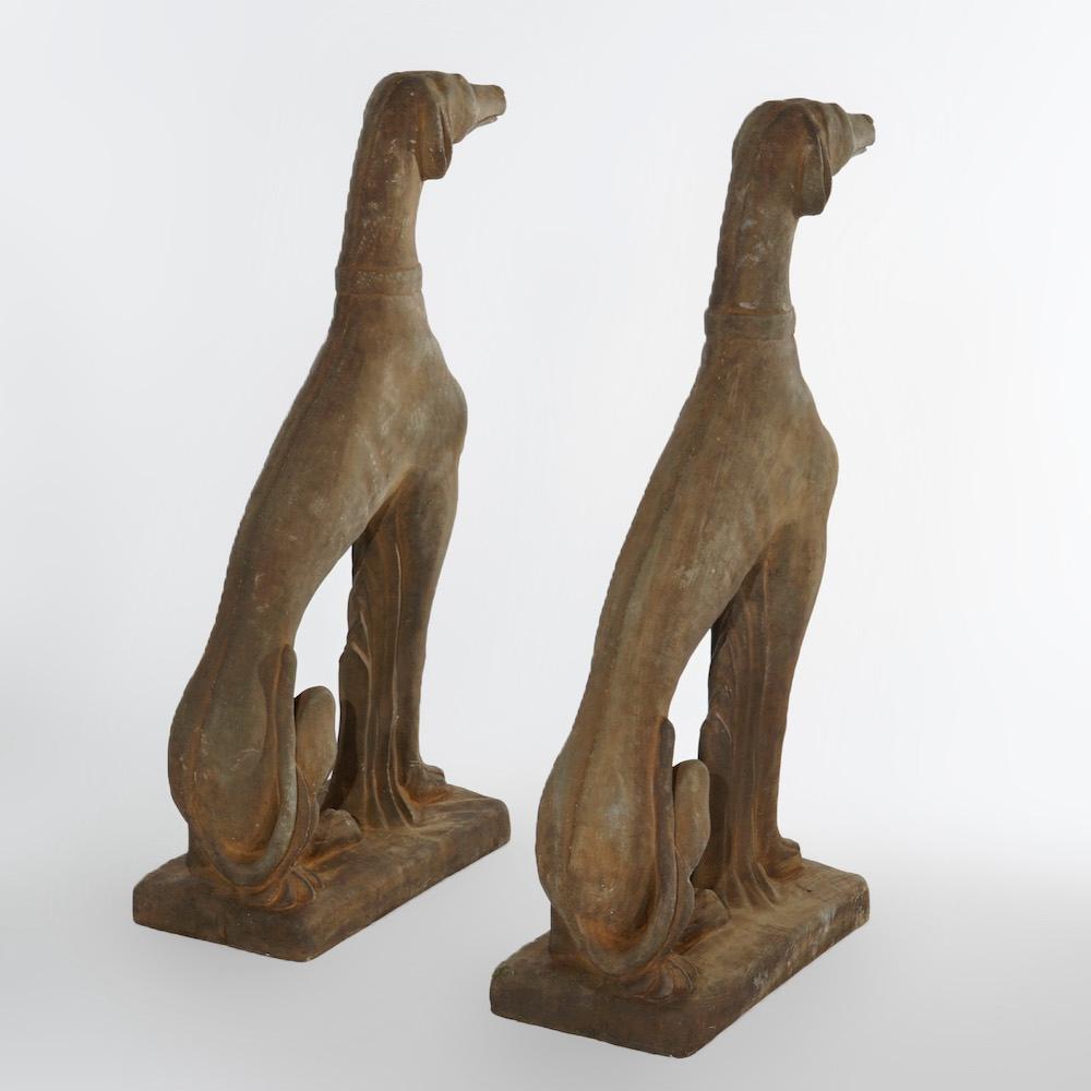 20th Century Life Size Cast Hard Stone Whippet Garden Statues in Bronzed Finish, 21st C