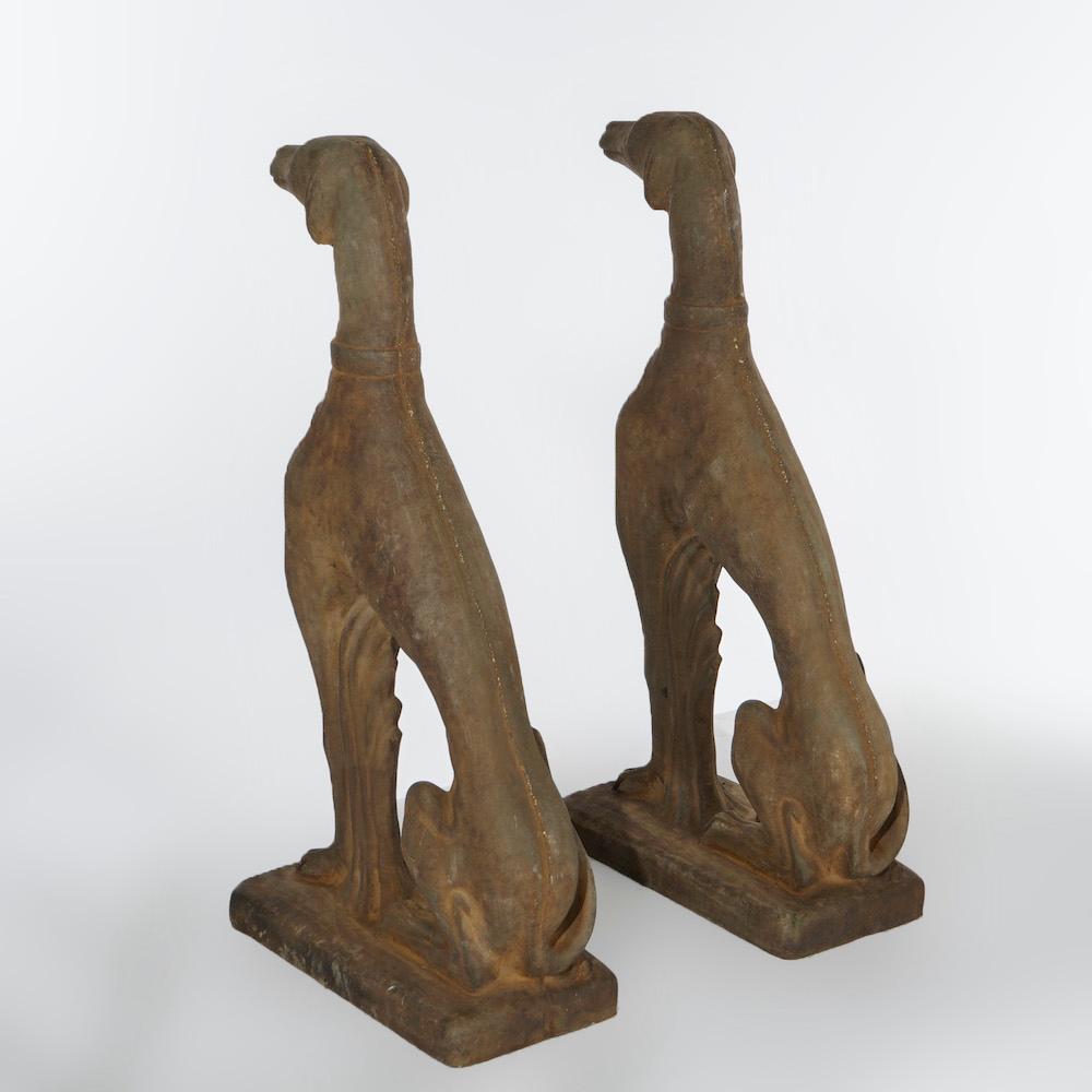 Life Size Cast Hard Stone Whippet Garden Statues in Bronzed Finish, 21st C 1
