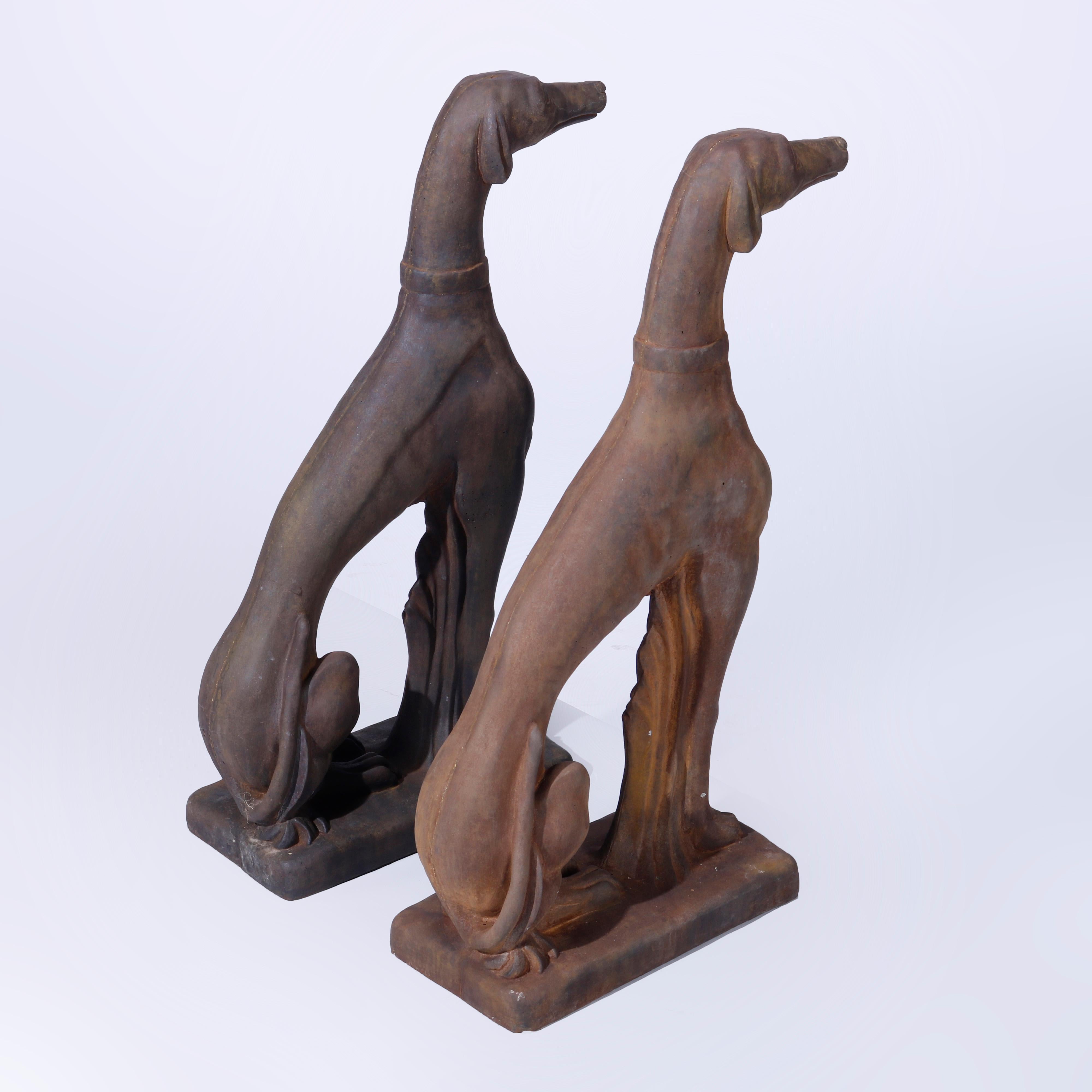 Cast Stone Life Size Cast Hard Stone Whippet Garden Statues in Bronzed Finish, 21st C