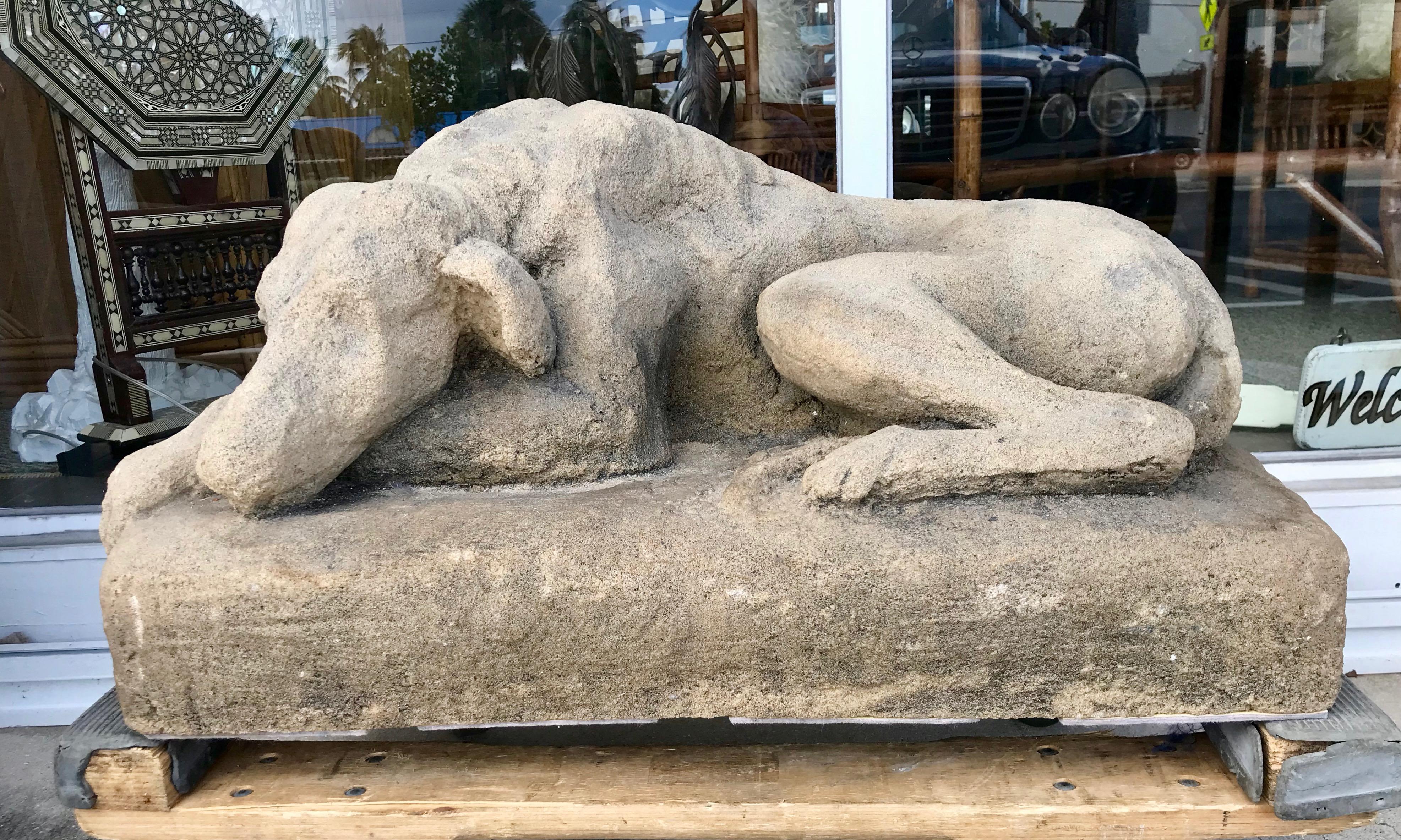 20th Century Life Size Cast Stone /Concrete Figure of a Dog