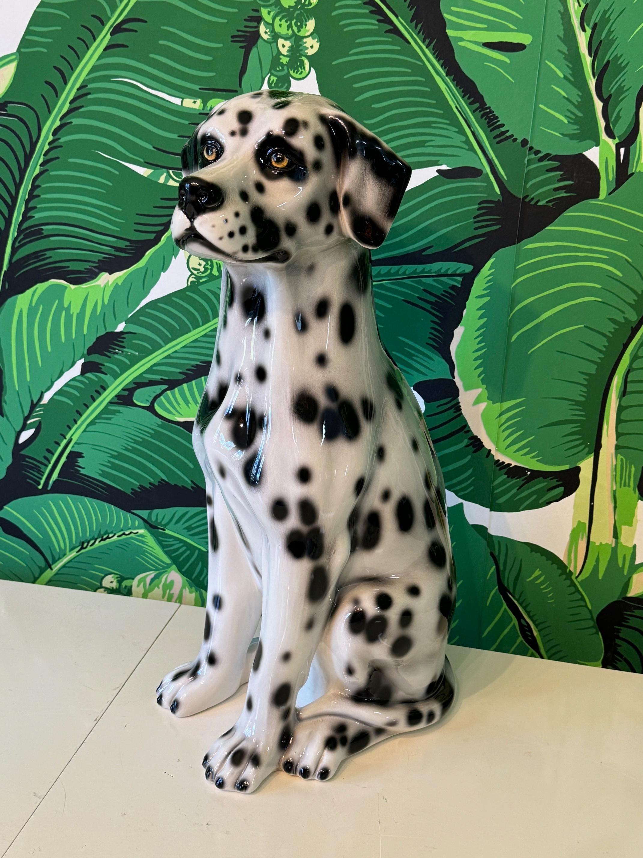 Large ceramic dog statue features life-like hand painted detailing and a high gloss finish. Very good condition with no chips or cracks.
For a shipping quote to your exact zip code, please message us.
