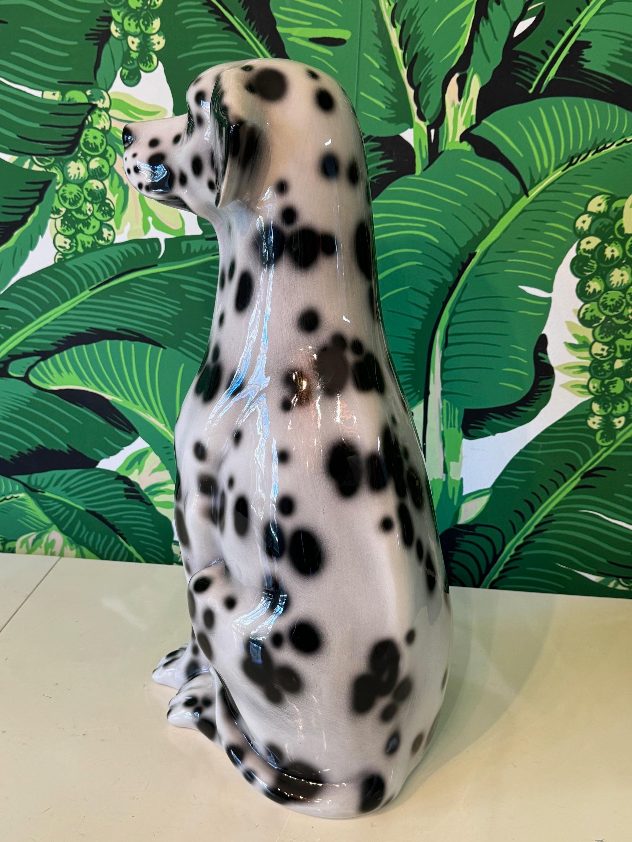 Hollywood Regency Life Size Ceramic Dalmatian Puppy Dog Statue For Sale