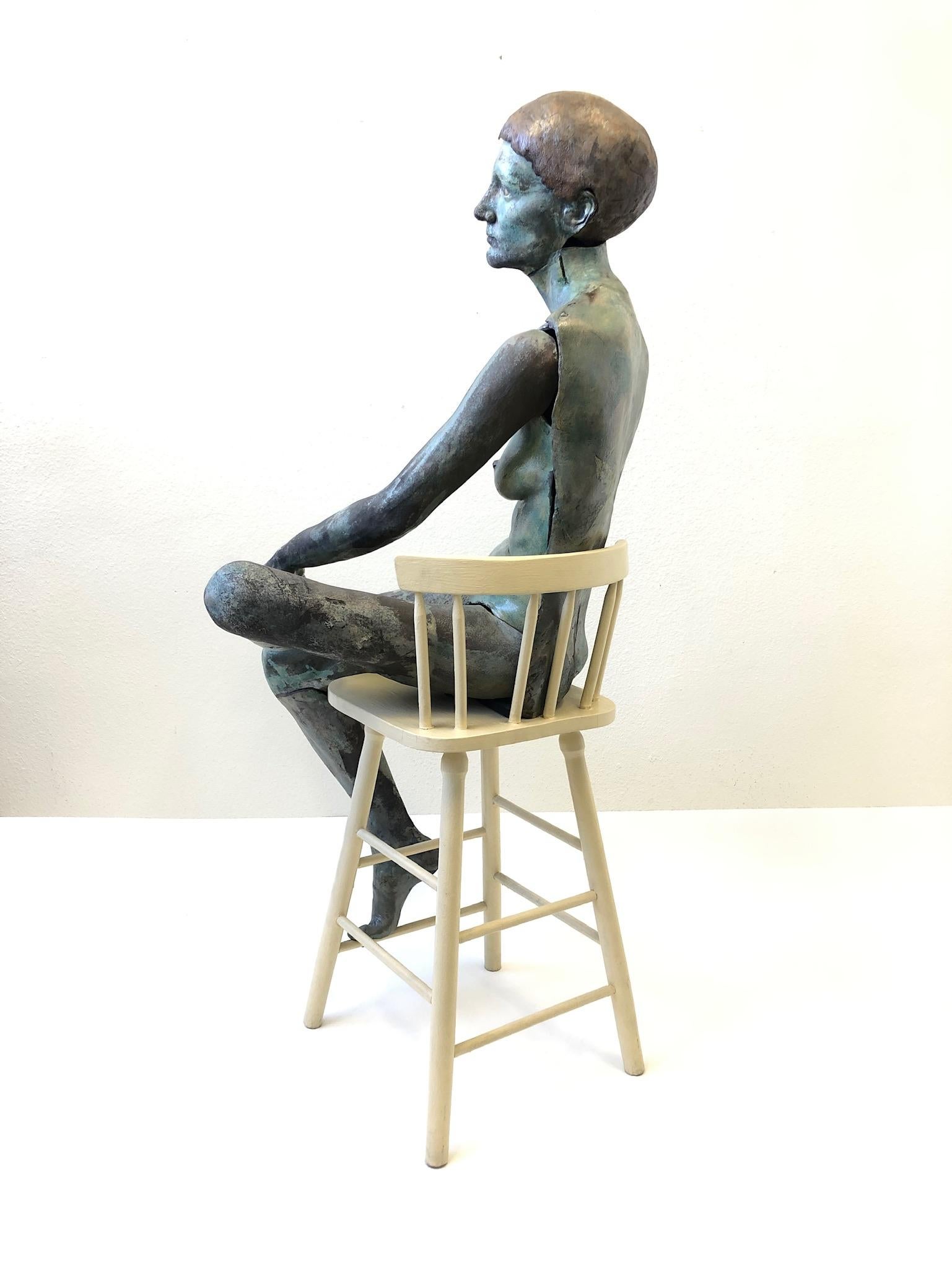 American Life-Size Ceramic Female Sculpture by Eva Stettner For Sale