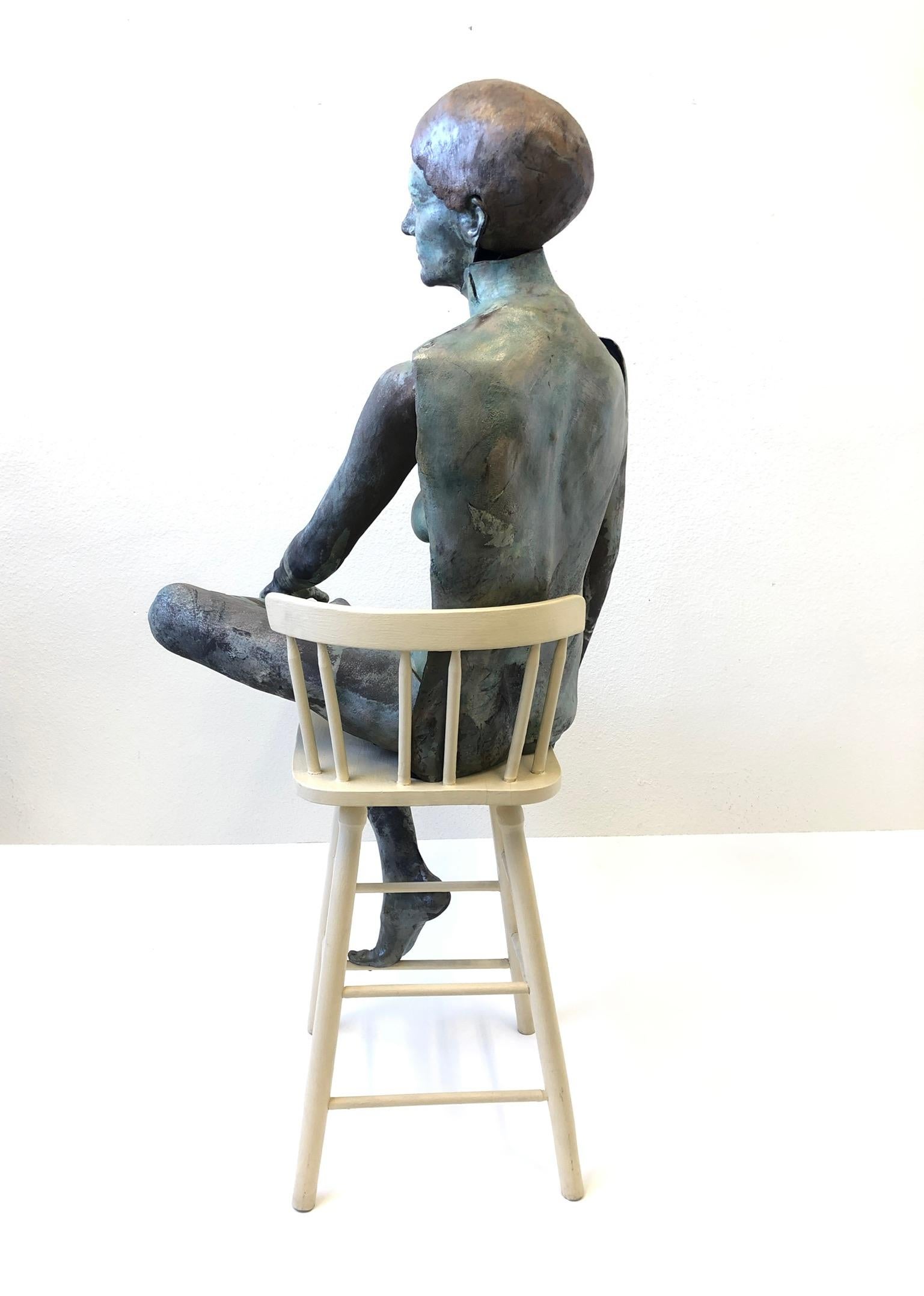 Glazed Life-Size Ceramic Female Sculpture by Eva Stettner For Sale