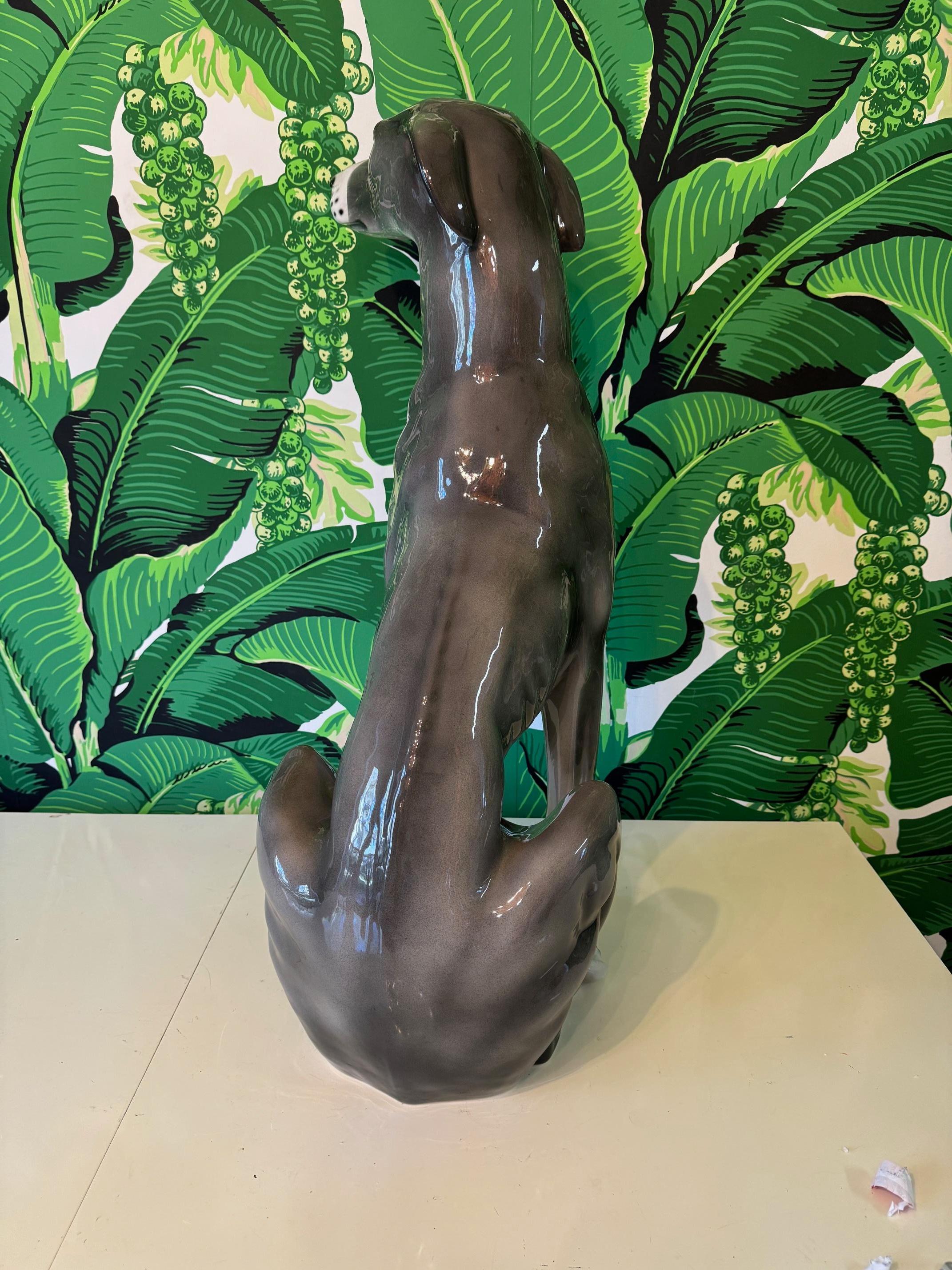 Contemporary Life Size Ceramic Gray Greyhound Dog Statue For Sale
