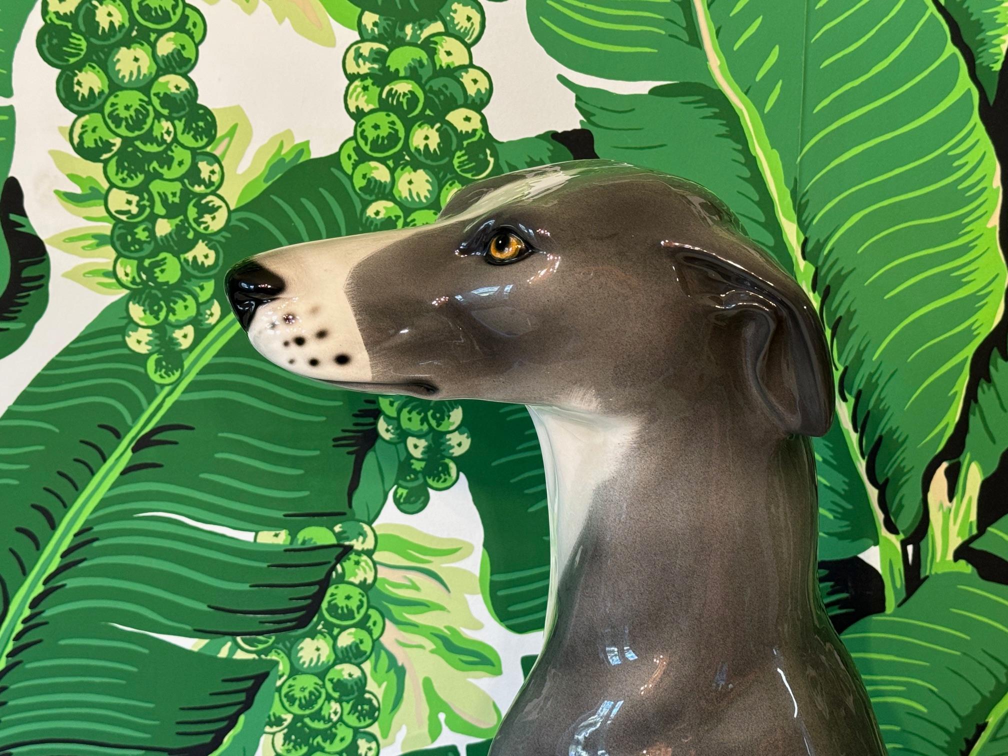 Life Size Ceramic Gray Greyhound Dog Statue For Sale 3