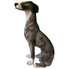 Life Size Ceramic Gray Greyhound Dog Statue