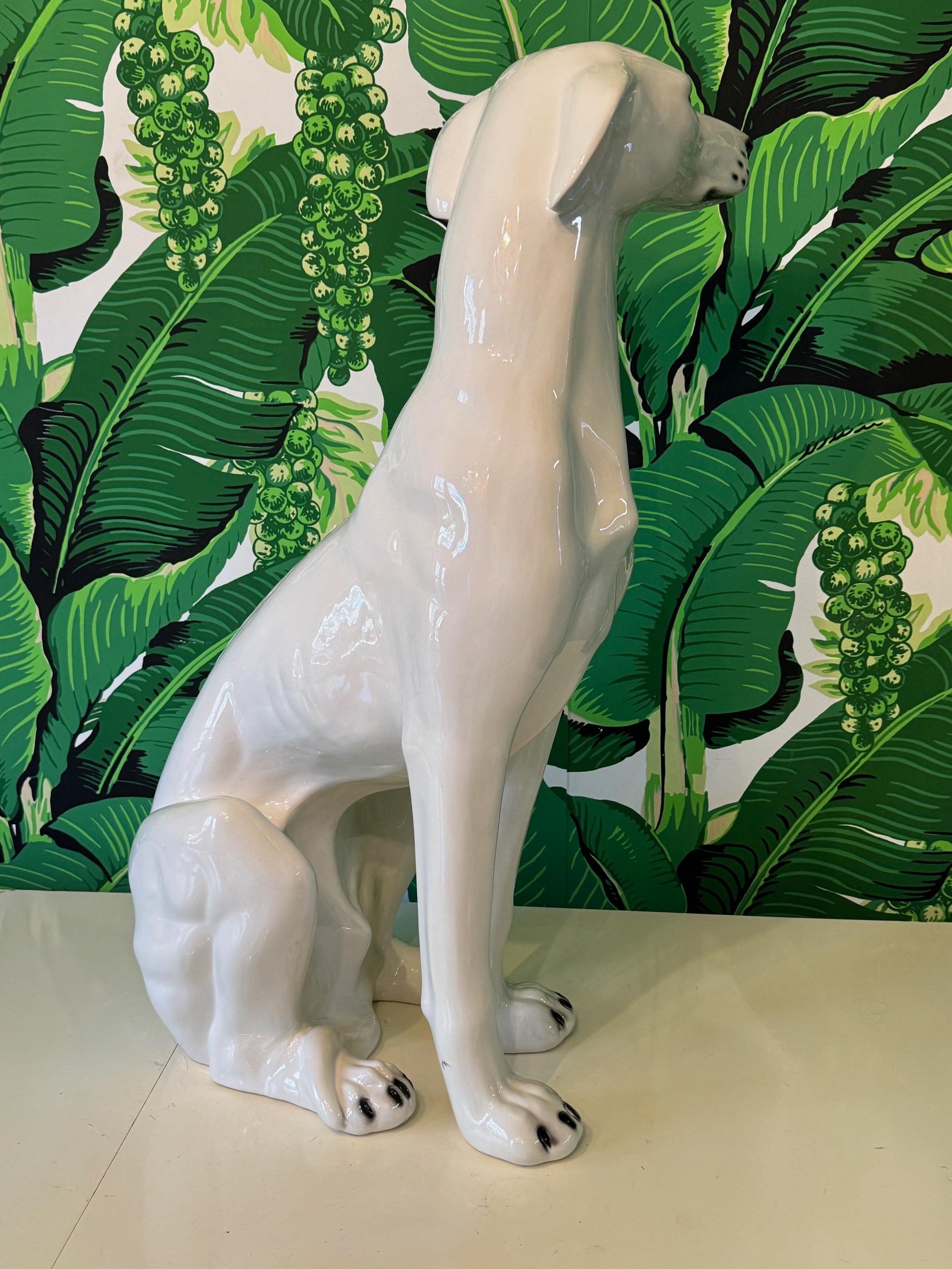 Hollywood Regency Life Size Ceramic Greyhound Dog Statue For Sale